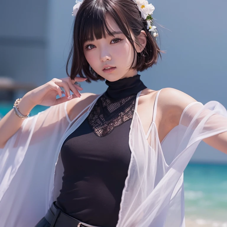 1girl in, 21years old, gradient, gradient_Background, up looking_で_viewer, Nero_hair, Solo by JM、Yoshiko Akishino