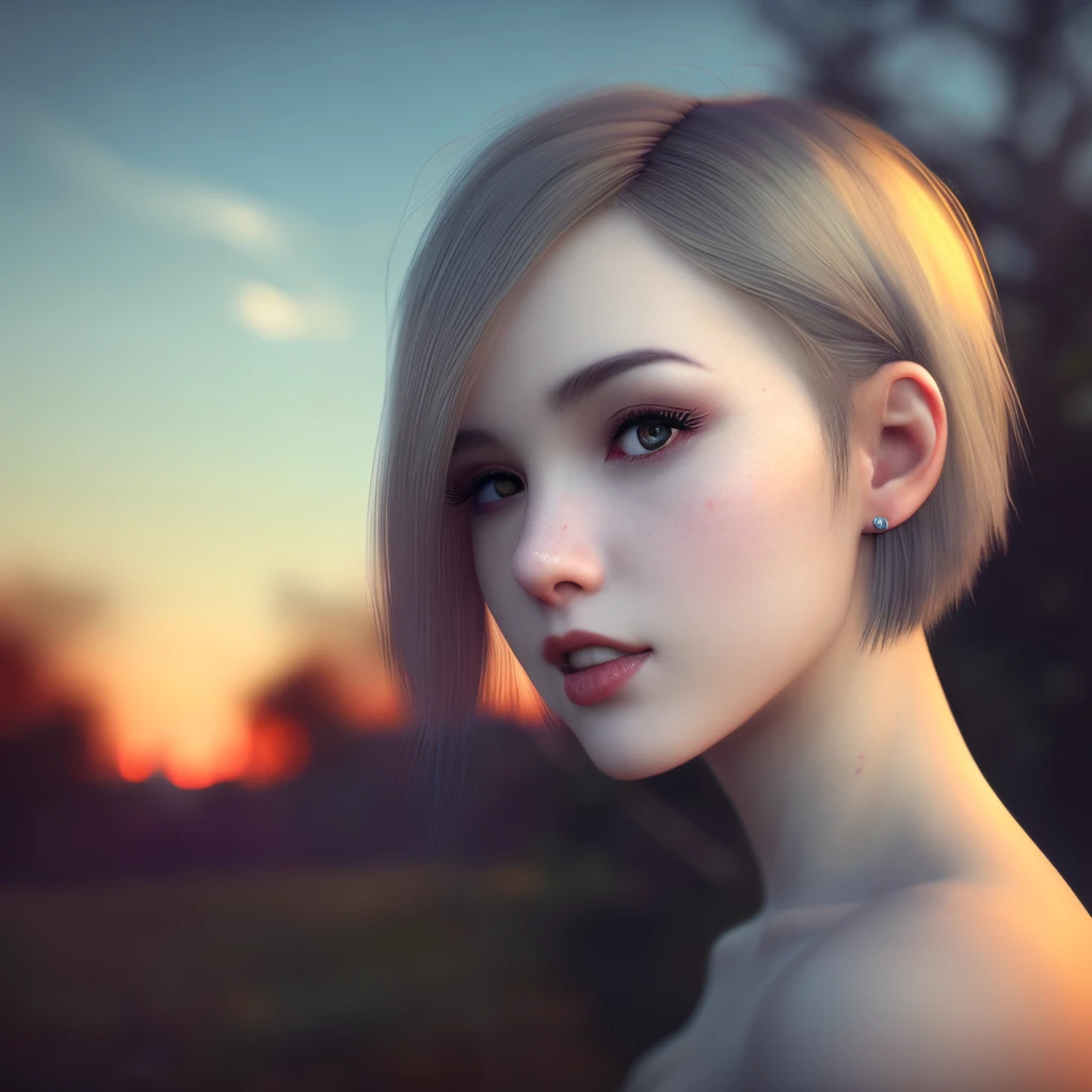 girl, short hair, realistic, dusk, best quality,