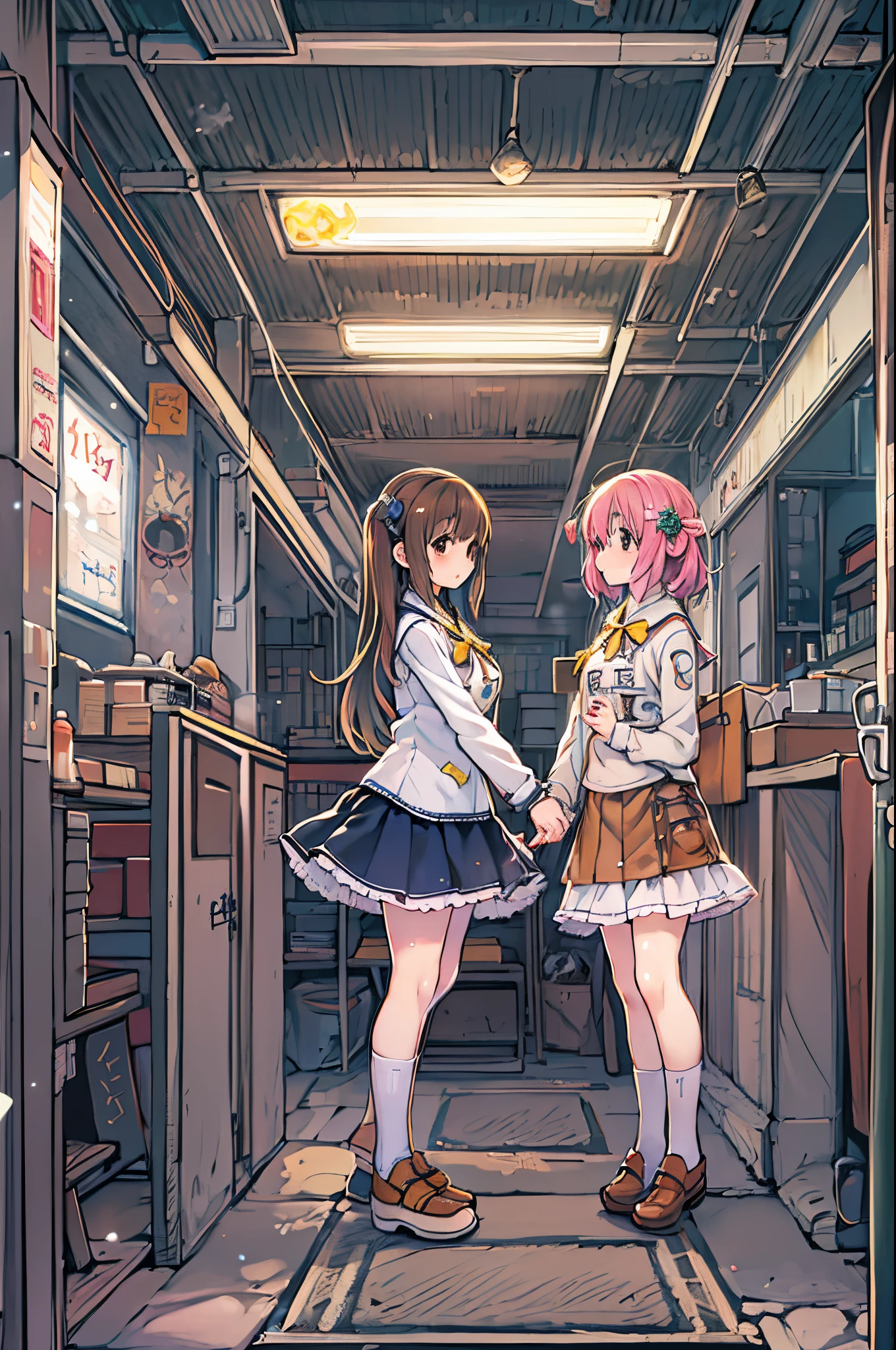 Cute anime couple, Anime Art ,lilie、Two girls、lesbian、Skirt lift
