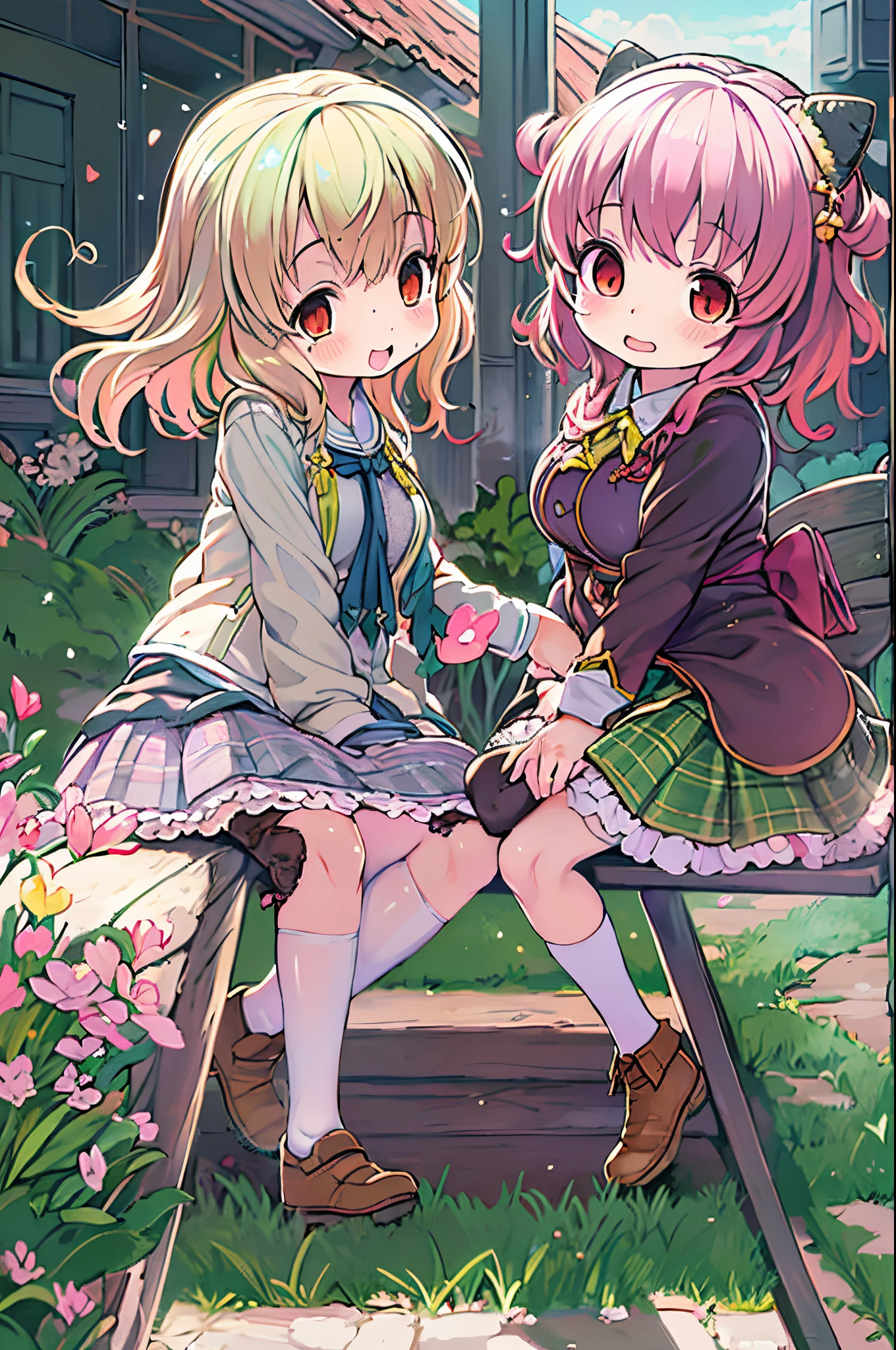 Cute anime couple, Anime Art ,lilie、Two girls、lesbian、Skirt lift