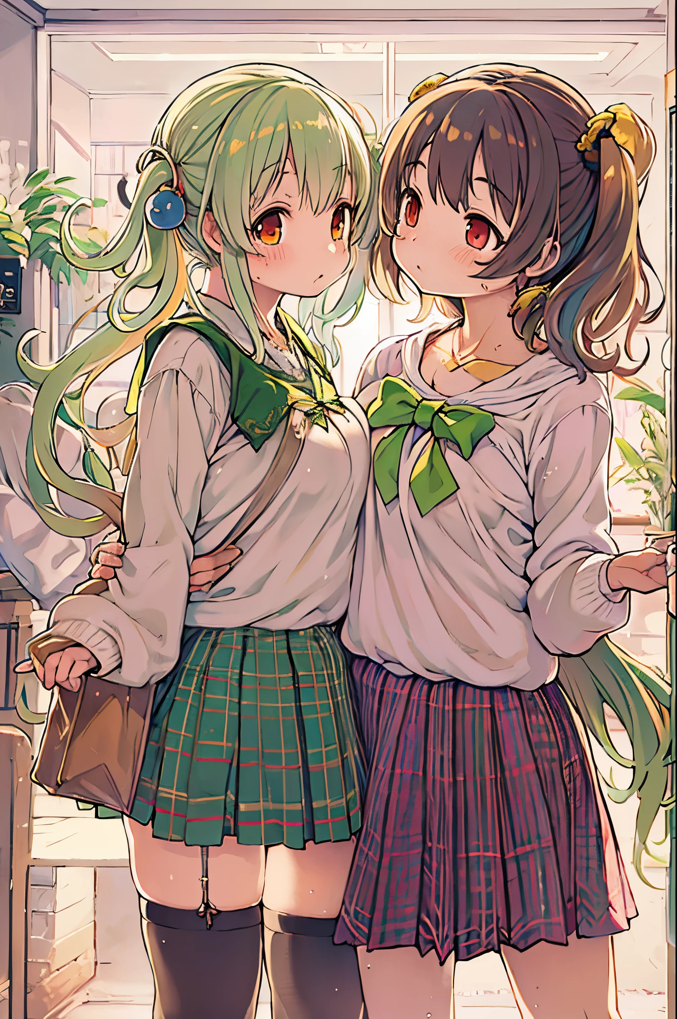 Cute anime couple, Anime Art ,lilie、Two girls、lesbian、Skirt lift