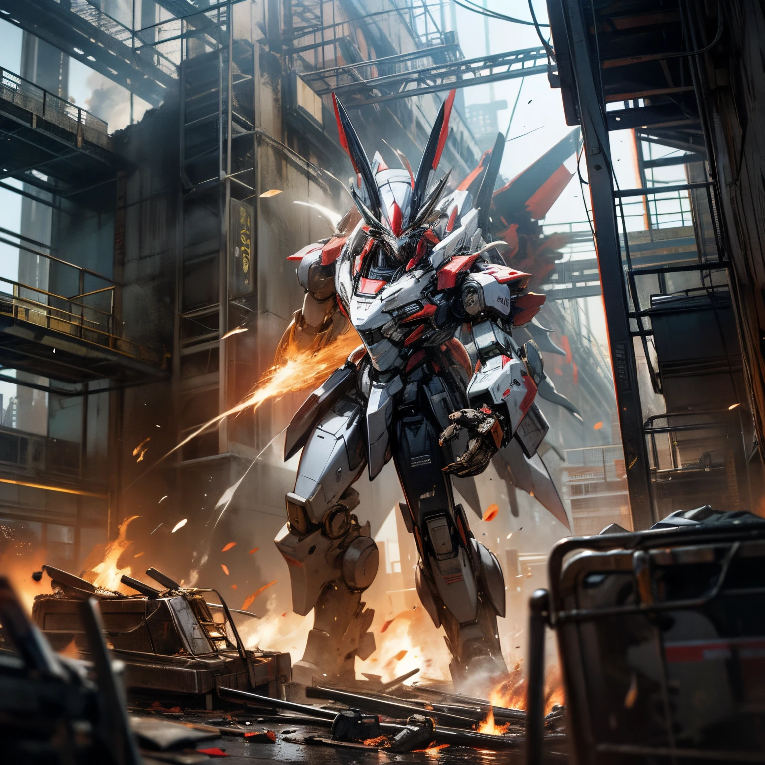 blasts,Dismantle the mecha and rush to the fire scene,Pedestrians fled the scene,