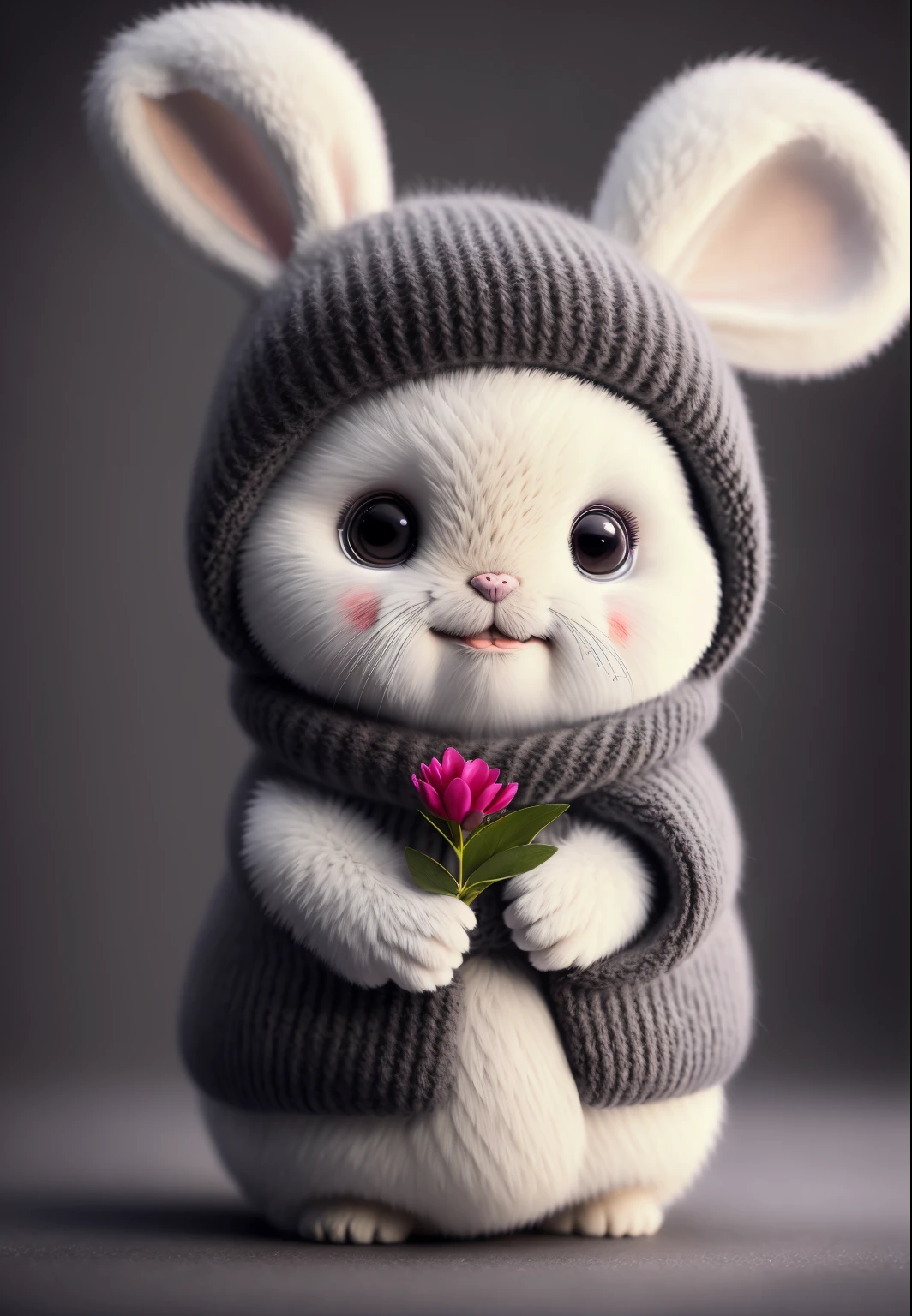 bunny, blur, bunny, flower, nature, no_humans, depth of field, to8contrast style, DARK_Glam, wearing DRK_Glam, deep shadows, (dark: 1.4), (8k, RAW photo, best quality, masterpiece: 1.2),smile