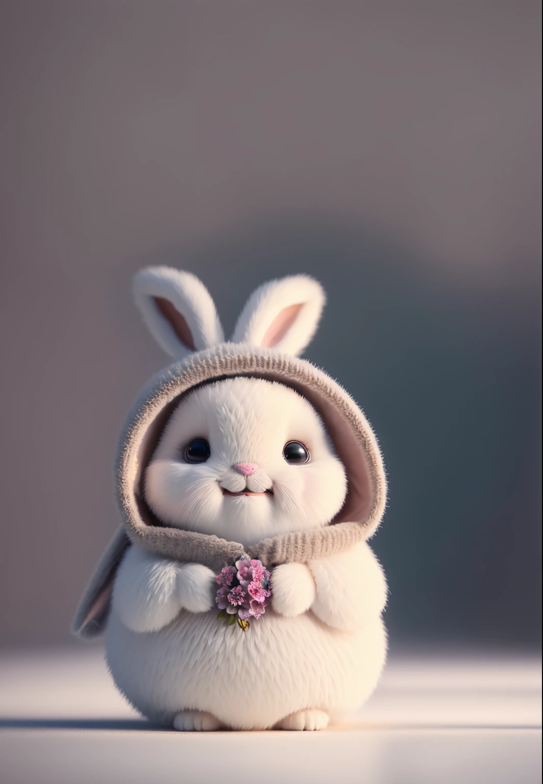 bunny, blur, bunny, flower, nature, no_humans, depth of field, to8contrast style, DARK_Glam, wearing DRK_Glam, deep shadows, (dark: 1.4), (8k, RAW photo, best quality, masterpiece: 1.2),smile