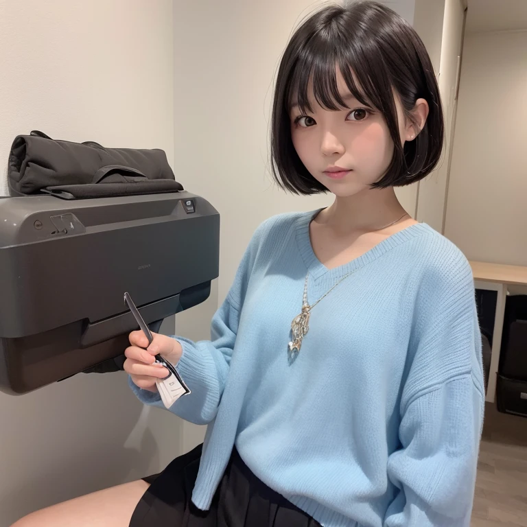 1girl in, 22year old, gradient, up looking_で_viewer, Black_hair, Solo by JM, Yoshiko Akishino, Shorthair