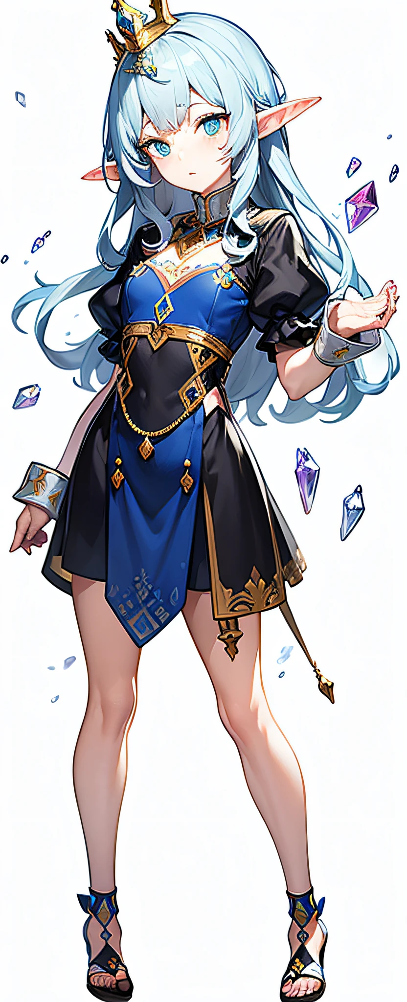 full bodyesbian，With crystal crown，orthofacial，Place your hands gently at your sides，Royal sister，Long-eared elves