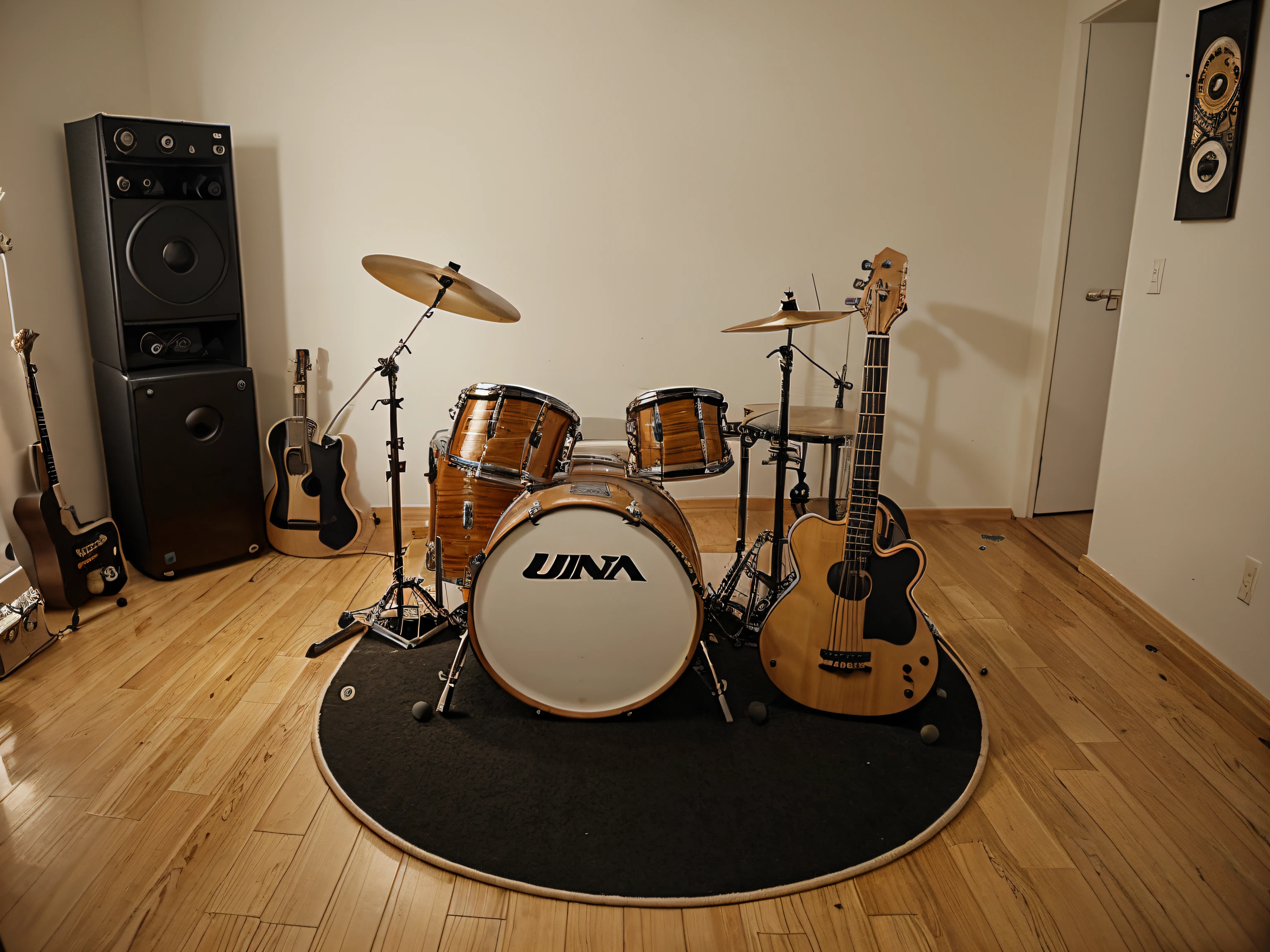 INTERIOR DE UMA SALA, Uma Guitarra; Uma Guitarra, an electronic drum, a bass and a soccer ball on the floor