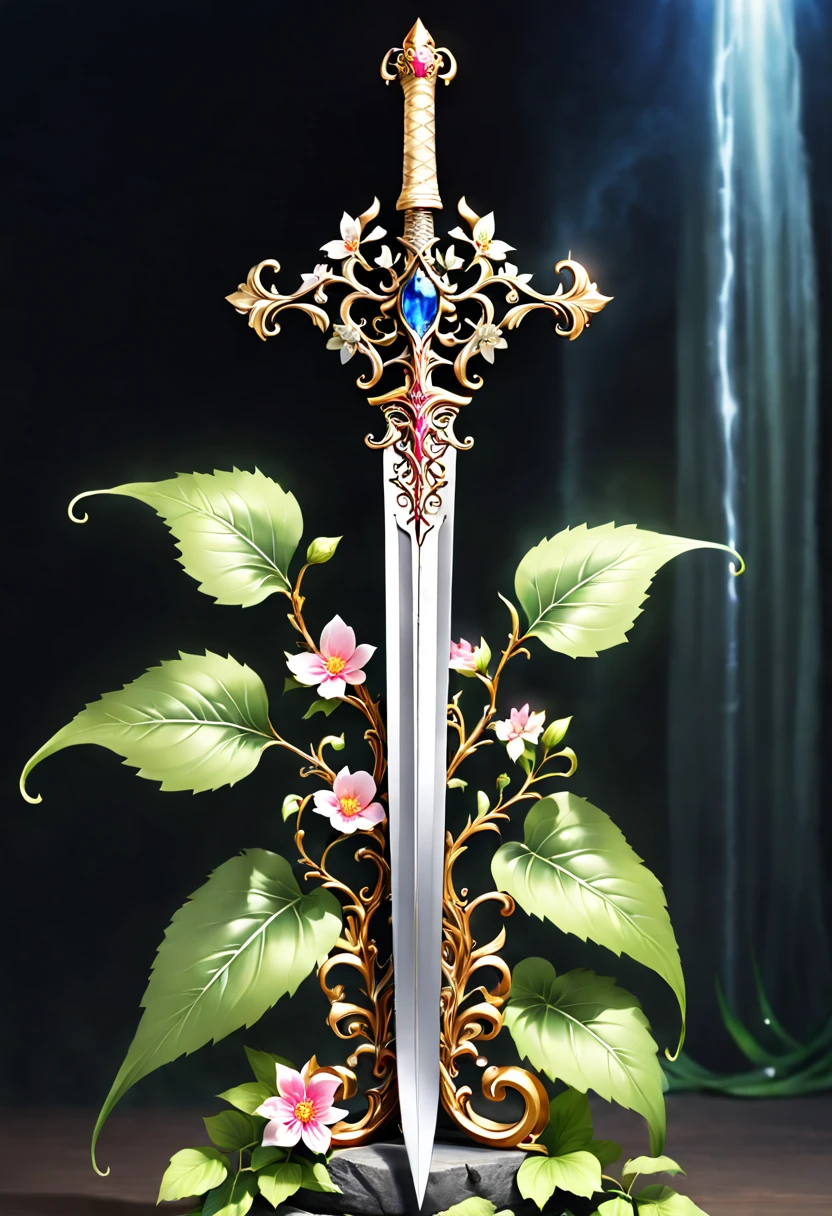 Alloy iron flower,Alloy vines surround the magic sword,There is an iron flower on the top of the sword,
