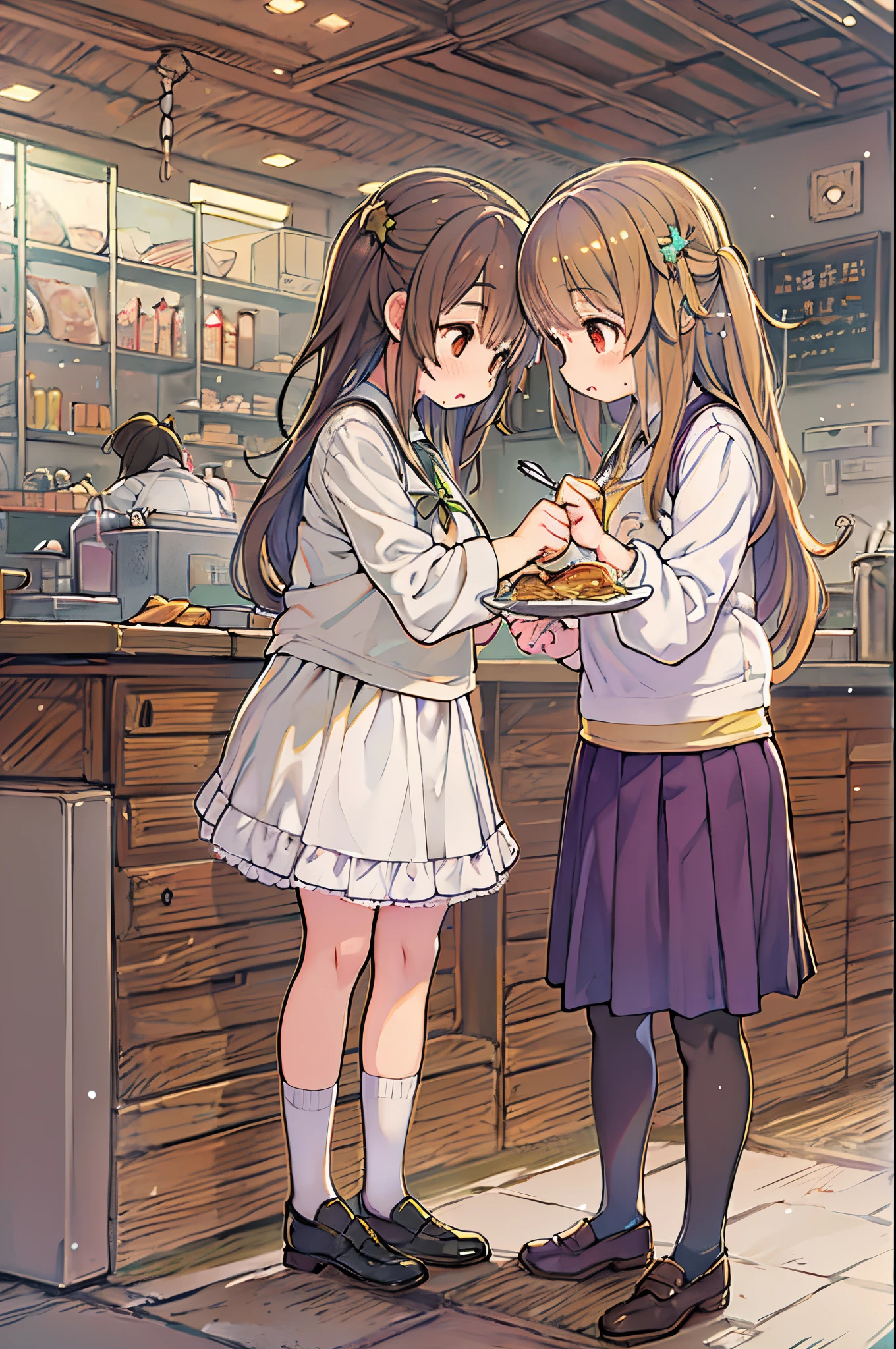cute anime couple, Anime Art ,lilie、Two girls、lesbian、Skirt lift、cuisine