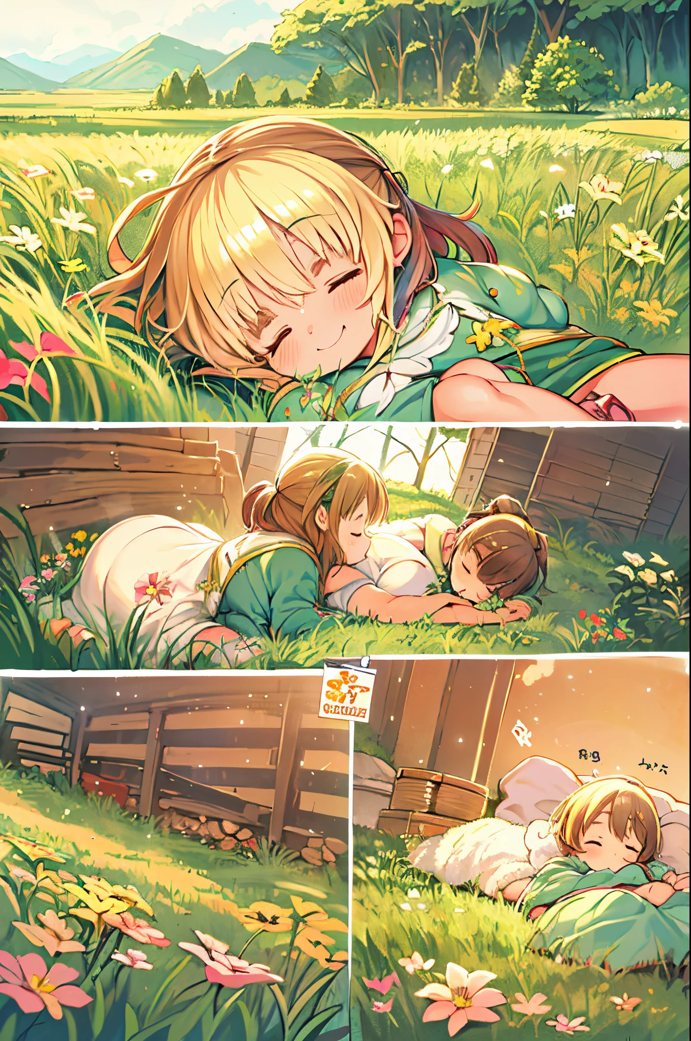 ((masturbation)), ((nsfw)), pretty, 8k, (), solo, glossy blonde hair, closed eyes, ahoge, elf, ((blush:1.5)), yukata, outdoor, the Star Festival, milky way, star night, Bamboo leaf, single hair bun, (shooting star), blunt bang, lying on the grass, on side, topless, small breasts, closed legs, open mouth, teeth