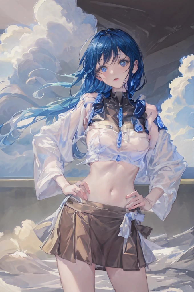 ((Above the shoulder,facial closeups)), Bigboobs, looking at viewert, ultra-realistic realism, Ghibli-style colors, Ghibli-style colors, japanese manga, Standing Picture, angle of view, foreshortening, foreshortening, 8K, super detailing,All women have big breasts,Endless realism, cellshading,,character sheets, reference sheet, Standing Picture, 8K, super detailing, 1080p, Women's HD,femele, 16k, A high resolution, Best quality, high high quality, Anatomically correct, tmasterpiece, Acura, hyper HD,as elegant as a swan,unreal-engine, Ghibli-style colors, japanese manga, Standing Picture, angle of view,battle armor,ssee-through,Lace skirt,Blue hair,Red-eyed,Sexy big breasts,Transparent tulle clothes