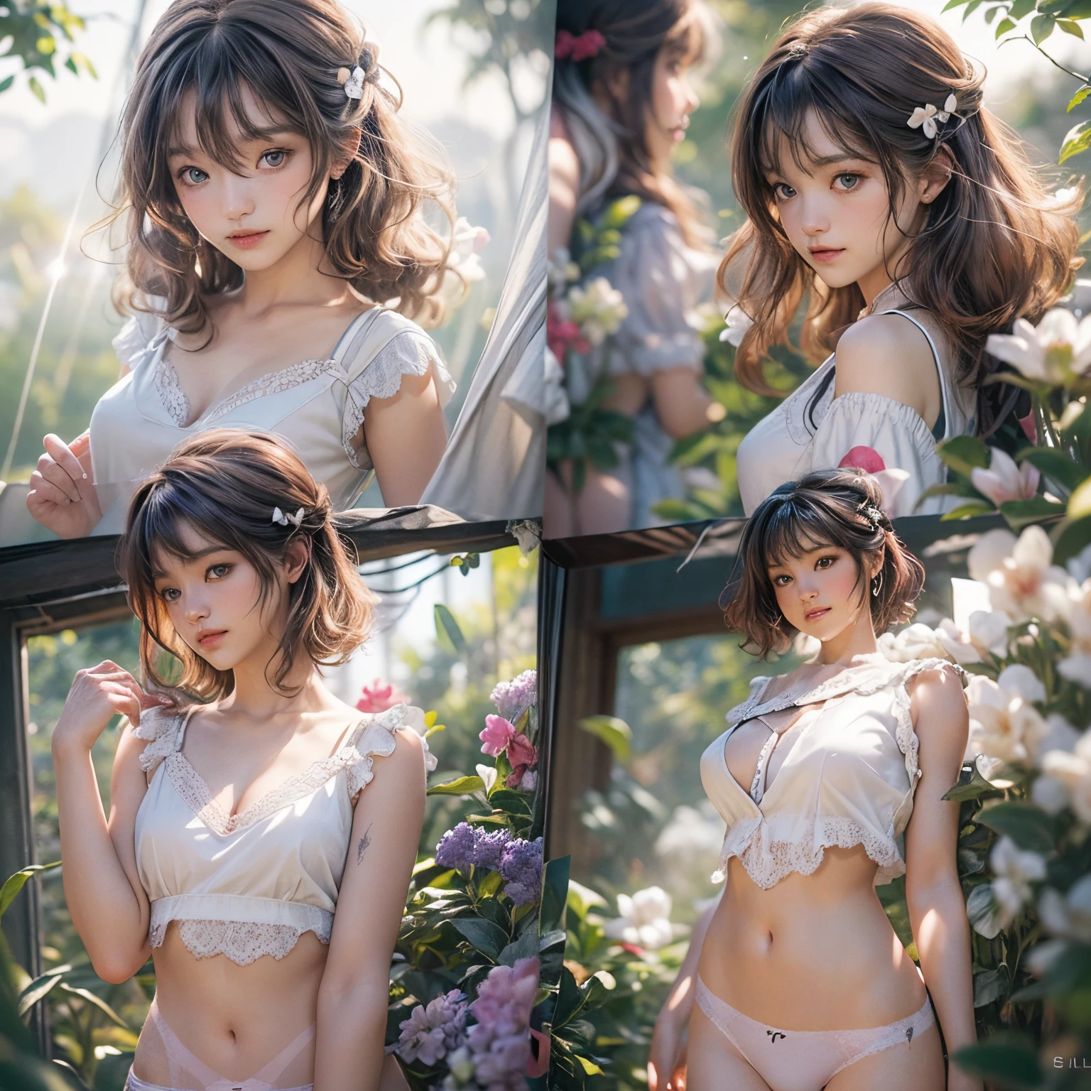 ((SFW、david hamilton:1.37, White and bright colors))、(Tiny tz Twins:1.37)、{(dynamic ungle)|(From Side)|(from the rear)|(From below:1.2)}、{(((Kiss face to face)))|(standing full body:1.2)|Wide Shot}、{(Floating hair:1.2)|(strong breeze)|(ass forcus)}、zydG、8K Best Quality、((masutepiece:1.2、Photorealsitic:1.47)), ( Kodachrome | Realistic | Photorealistic | raw )、((Detailed cute face、Detailed oily porcelain skin texture、Extremely detailed))、(Brilliant Shining Perfect Eyes)、smooth shading、{Zoom Layer|clear focus}、Soft lighting with many follow lights、{childish|gigantic cleavage:1.37}、((White small panties uniform:1.37))、{Flowers|wreath|ssmile|Perplexed|seductiv|Different types of hair colors}、{(light Particle:1.2)|(Lens Flare)|(Luminescent particles:0.6)}、{Forest Lakeside|Lakeside Cottage|Before dawn|Magic Hour|morning glow|Foggy}、((The proportions of the whole body and all limbs are anatomically accurate, No extra limbs)) .