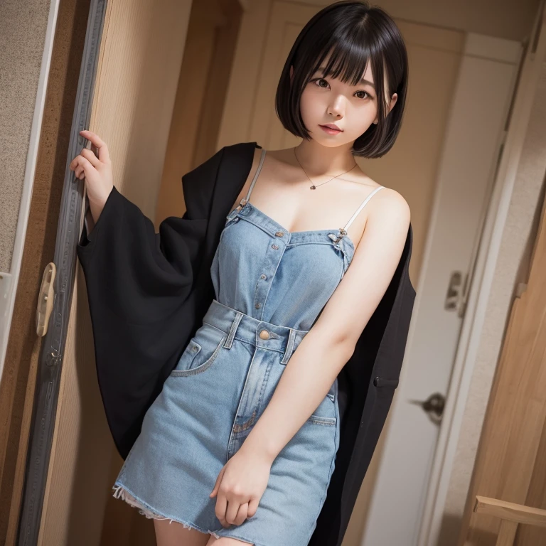 1girl in, 21years old, gradient, up looking_で_viewer, Black_hair, Solo by JM, Yoshiko Akishino, Shorthair
