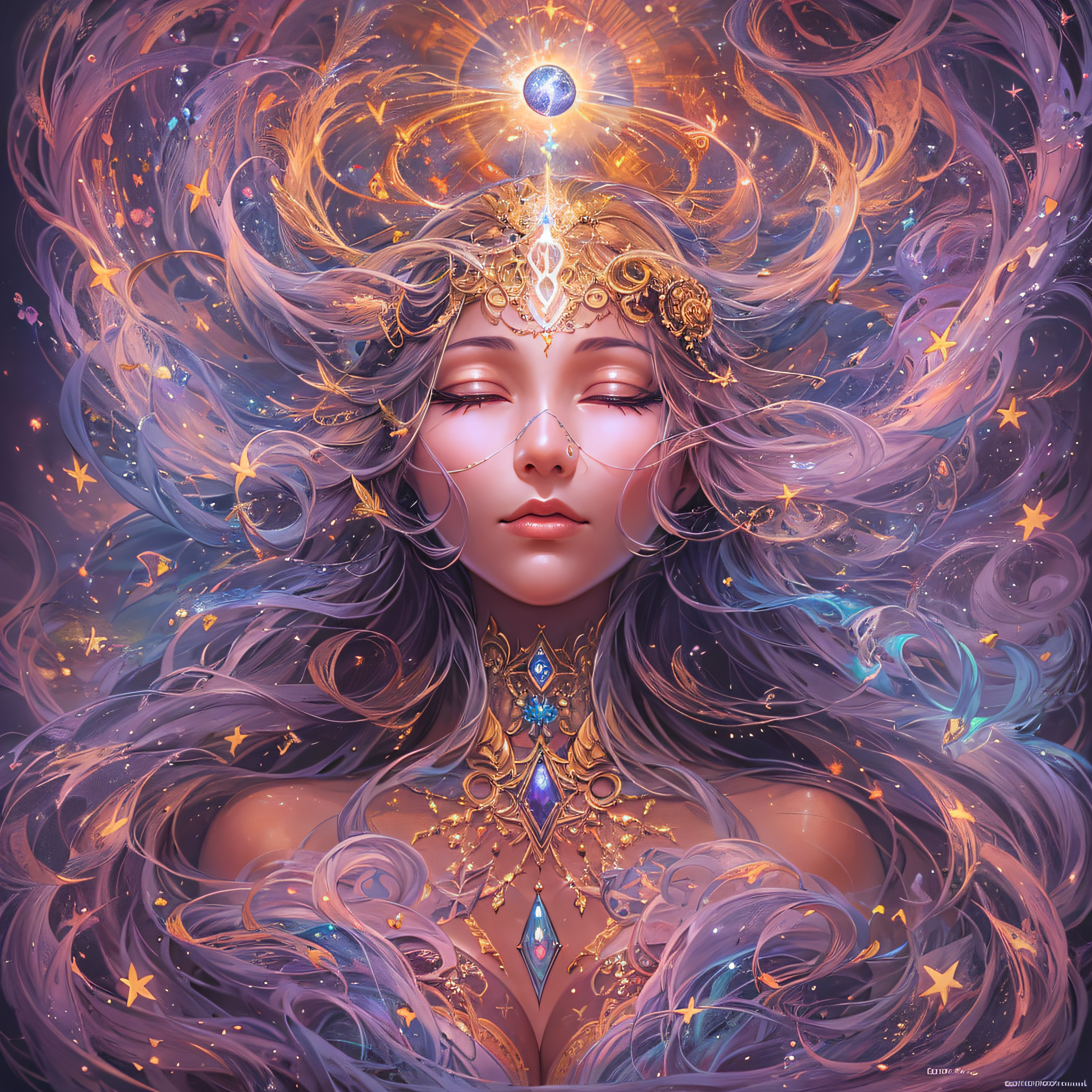 Plunge into the ether that flows with the eternal soul through the vibrations of love, Everything is connected, Flowing energy, spiritual, divine, Dreams, cosmic, concept-art, Blowing the Mind, Female beauty, god, Pineal gland, dreamlikeart