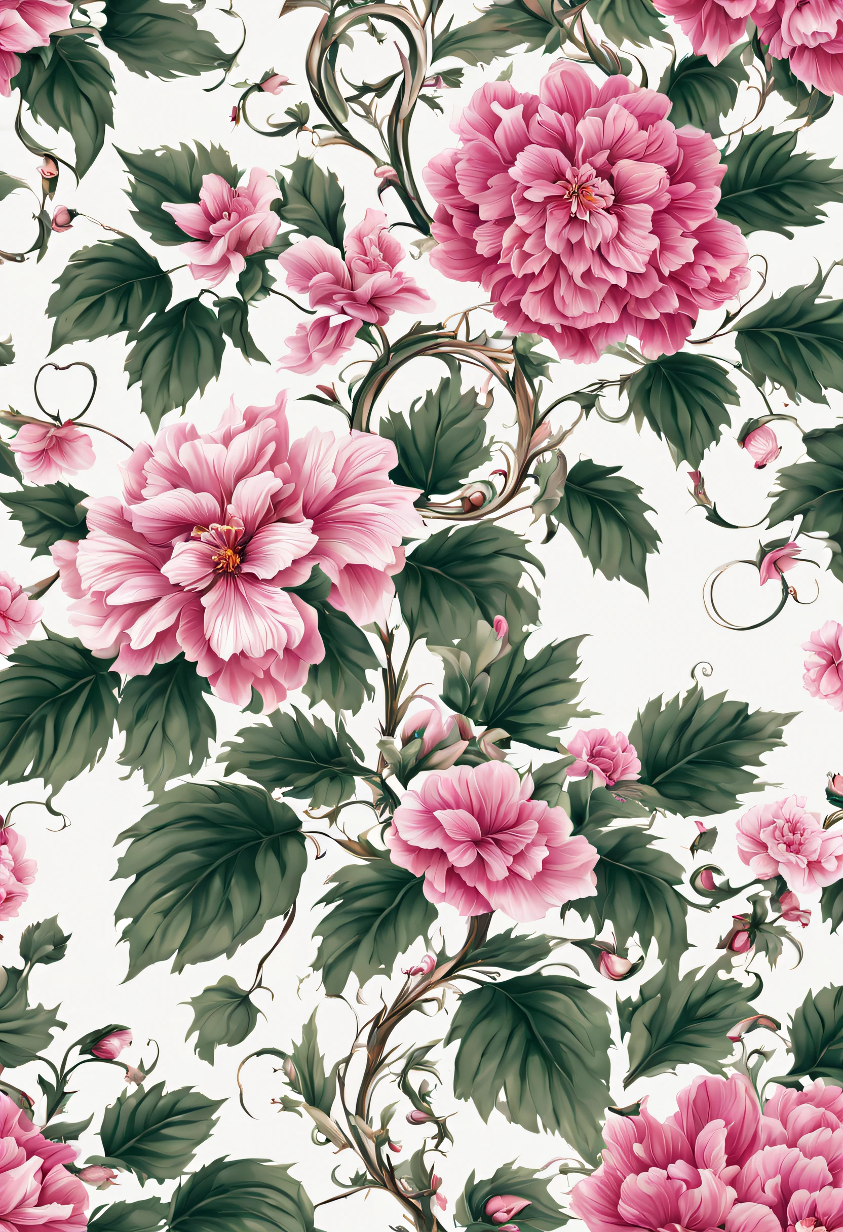 Flower pattern with vines,master-piece,high-detail,pink mixed with white,Sharp,8k