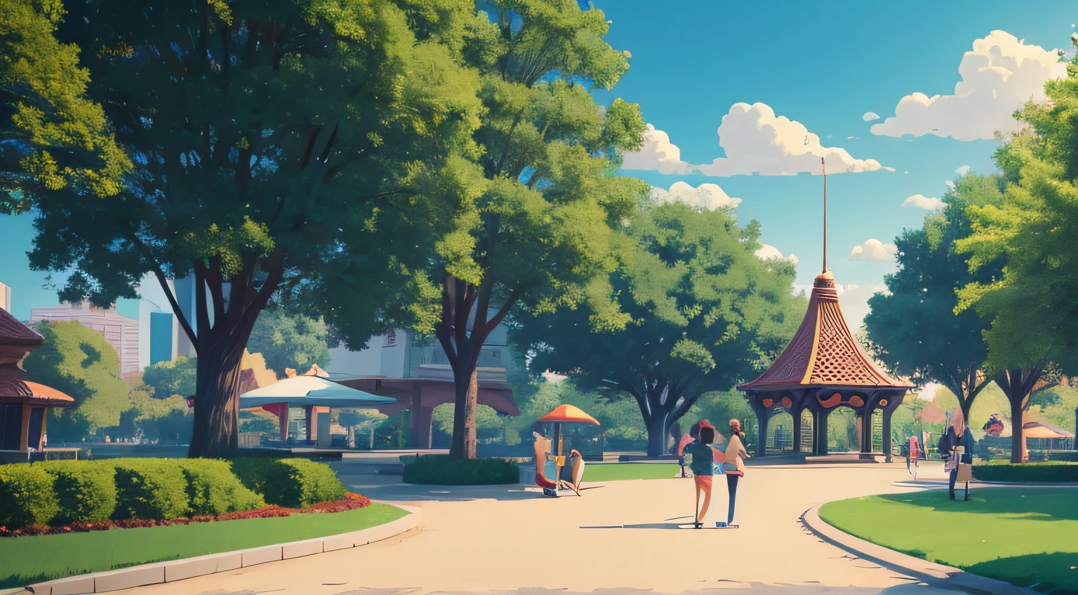 2D cartoon animation style,park scenes in noon,1280*720