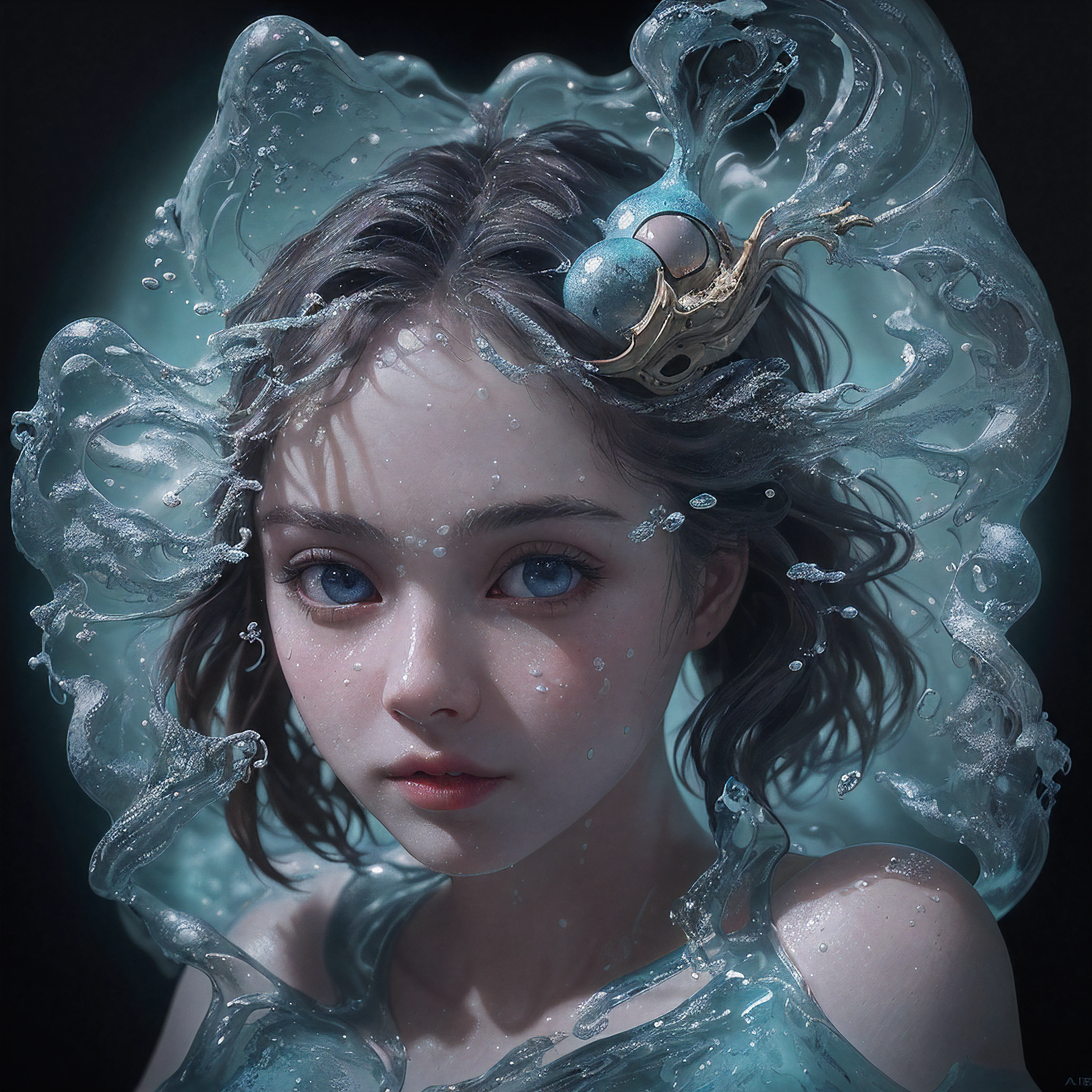 A cute pepe lifeform made out of water, realistic 4k octane beautifully detailed render, 4k post-processing, highly detailed, intricate complexity, epic composition, magical atmosphere, cinematic lighting, masterpiece, ultra hd, sharp focus, blender gustav klimt, masterpiece, white background with black hole in the middle, cinematic by artgerm and greg