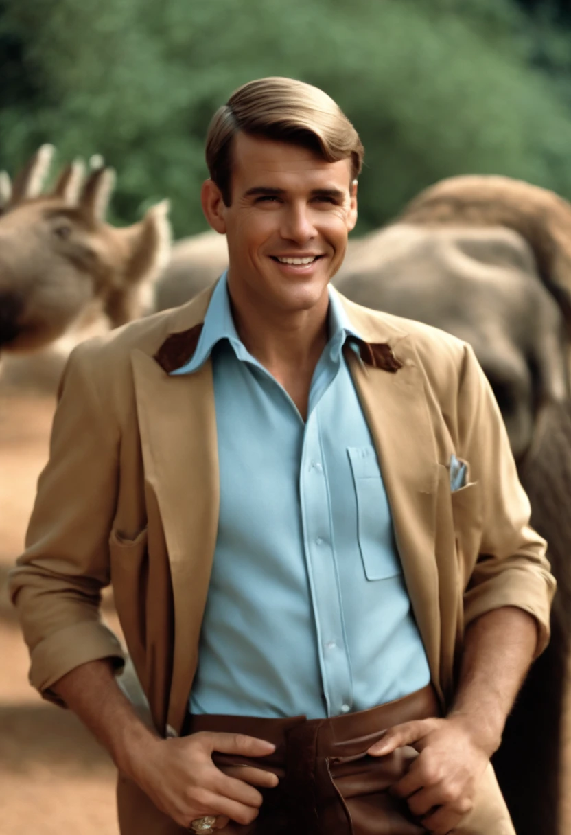A photo of Lloyd in a safari outfit, surrounded by exotic animals at a zoo.,Dumb and Dumber,In terms of appearance, Lloyd is noted for his bowl-cut hairstyle, a toothy grin with a prominent chipped front tooth, and a penchant for quirky, mismatched clothes that mirror his eccentric nature. His most iconic outfit is a bright, baby blue tuxedo with a ruffled shirt, which he wears with uninhibited confidence.