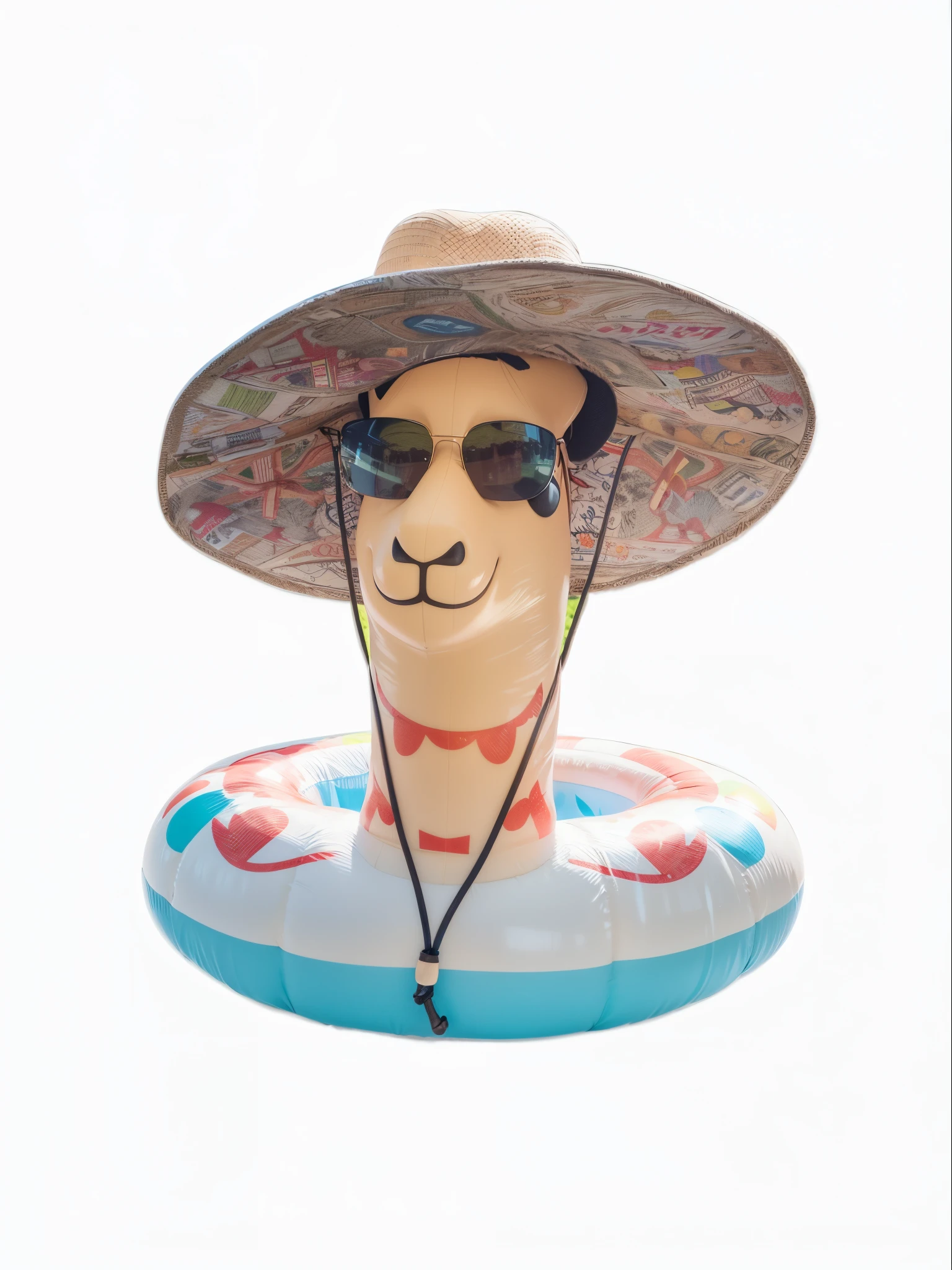 there is an inflatable float with a man wearing a hat and sunglasses, kalap, long neck, with straw hat, sombrio, wearing huge straw hat, wearing a hat, Seagull wearing Luigis hat, llama head, inflatable, NO long neck, fancy funny hat, Canadian goose with a funny hat, wearing sunglasses and a hat, stuning, Funny hat