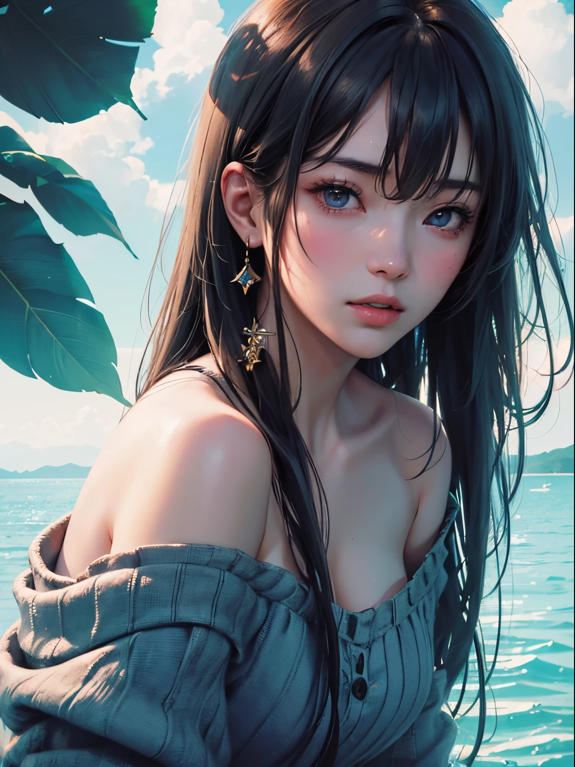 a close up of a woman with long hair and a black top, hot with shining sun, beautiful asian girl, 🤤 girl portrait, asian girl with long hair, 18 years old, asian girl, korean girl, ulzzang, sexy :8, chinese girl, gorgeous chinese model, young and cute girl, sexy look at the camera, 1 8 yo