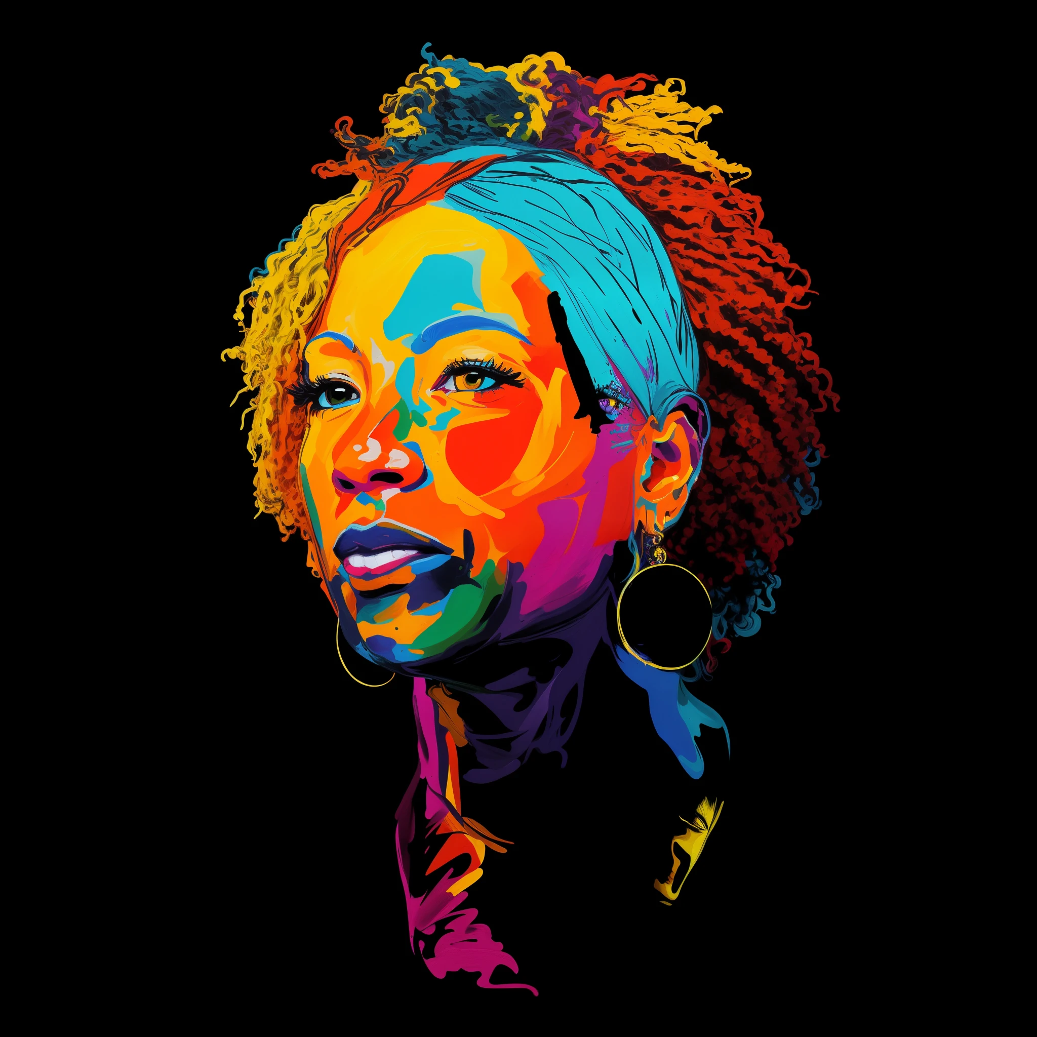 a painting of a woman with dreadlocks and a black background, ashteroth, portrait digital art, cmyk portrait, woman portrait made out of paint, portrait willow smith, digital art portrait, portrait of willow smith, portrait made of paint, inspiring art, full color digital art, digital art masterpiece, digital art - w 700, stunning art