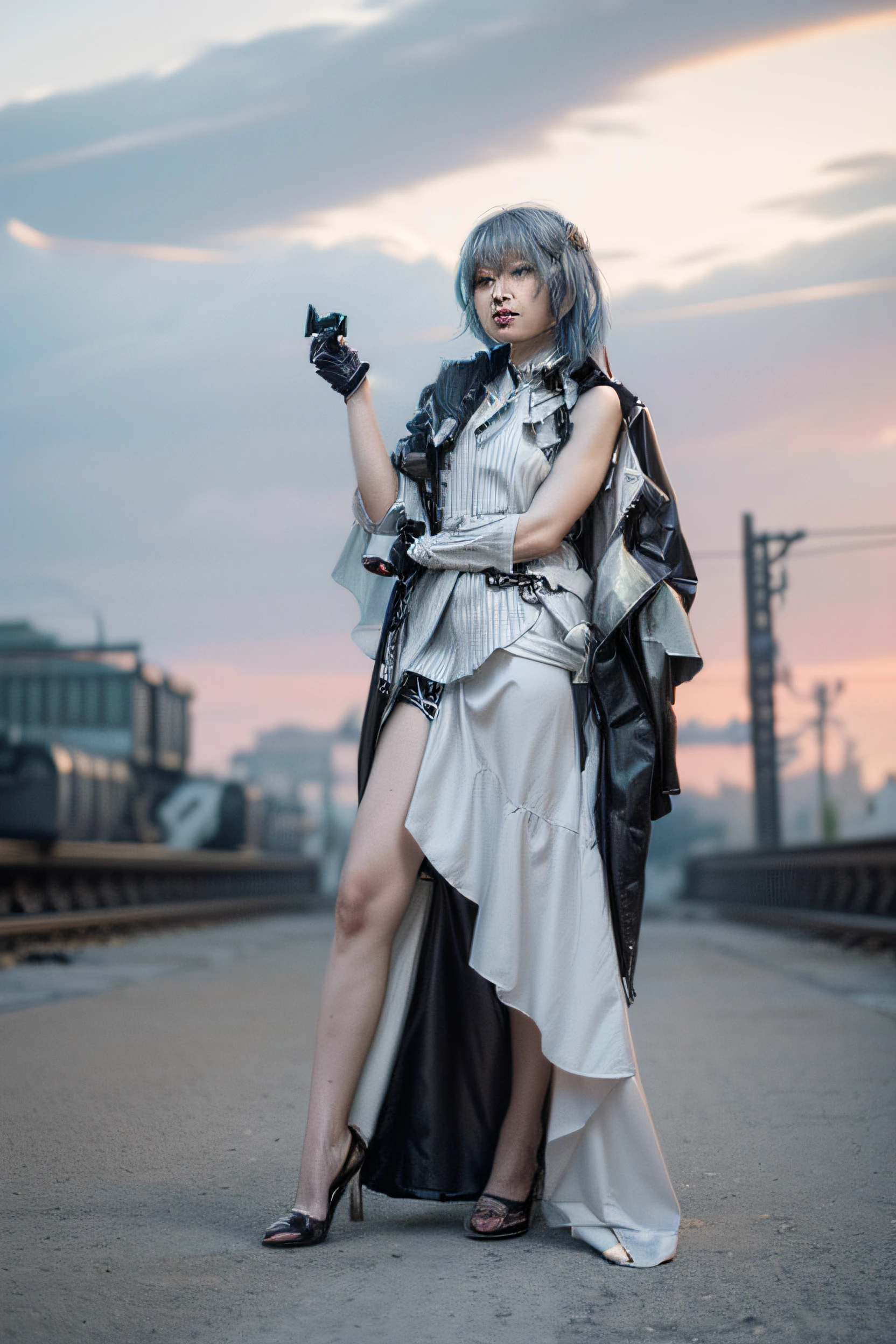 1 girl, her stading in sci-fi city, city with gothic style, there is a picture of a city urban concept art, anime concept hdr anime macmanus, concept art stunning atmosphere, by Aleksander Gine, futuristic dieselpunk street, beautiful concept art, inspired by Stephan Martinière, by Ludwik Konarzewski Jr, futuristic  german city, dieselpunk city, dieselpunk railway station, city in far, blur background, girl standing in giant city

This is a city of the future sci-fi,