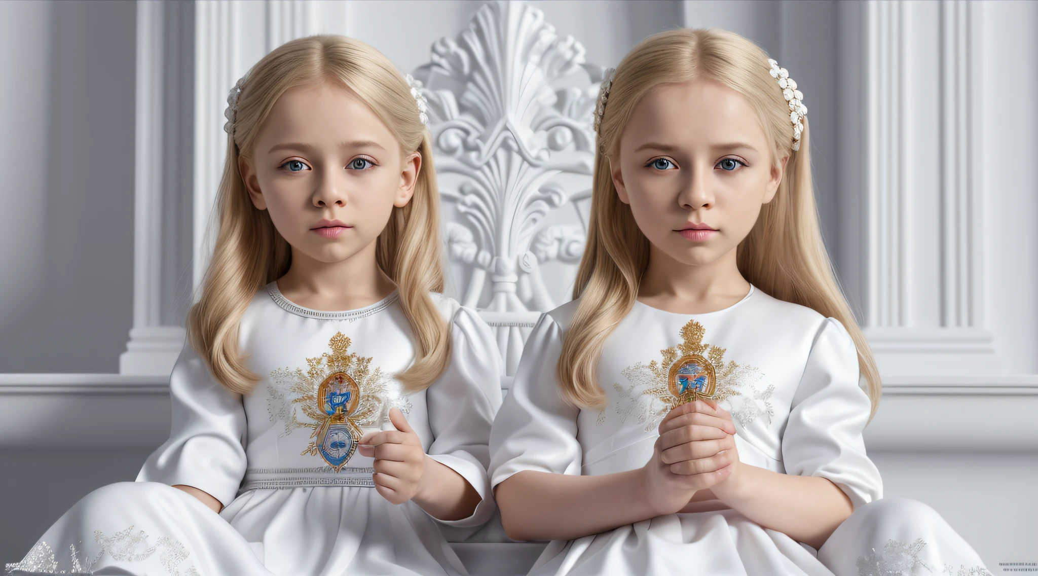 imagem de uma Russian blonde girl , sentados em um trono, arte chave, promocional ainda, Arte da sede, the temple of truth is white, vestindo terno branco futurista, arte promocional, hq 4k papel de parede, um humano todo branco, imagem promocional do filme, 2 0 1 5, 2015, filme promocional ainda, Trindade, retrato vfx altamente detalhado de