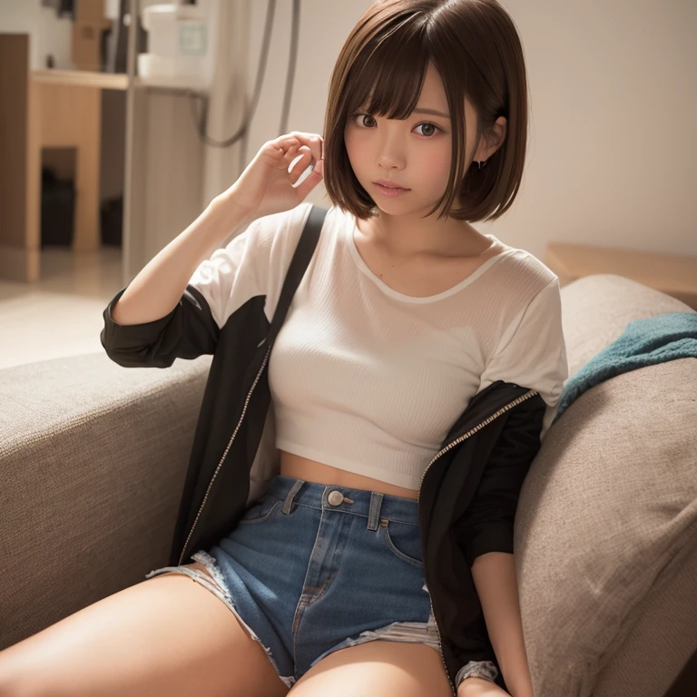 1girl in, 22year old, gradient, up looking_で_viewer, Nero_hair, Solo by JM, Yoshiko Akishino, Shorthair