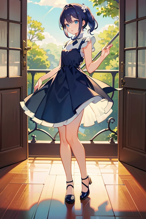 Best Quality、Wear a dress、full body Esbian、frontage、small cupboard、leaning、Cheek cane、Gravure Pose