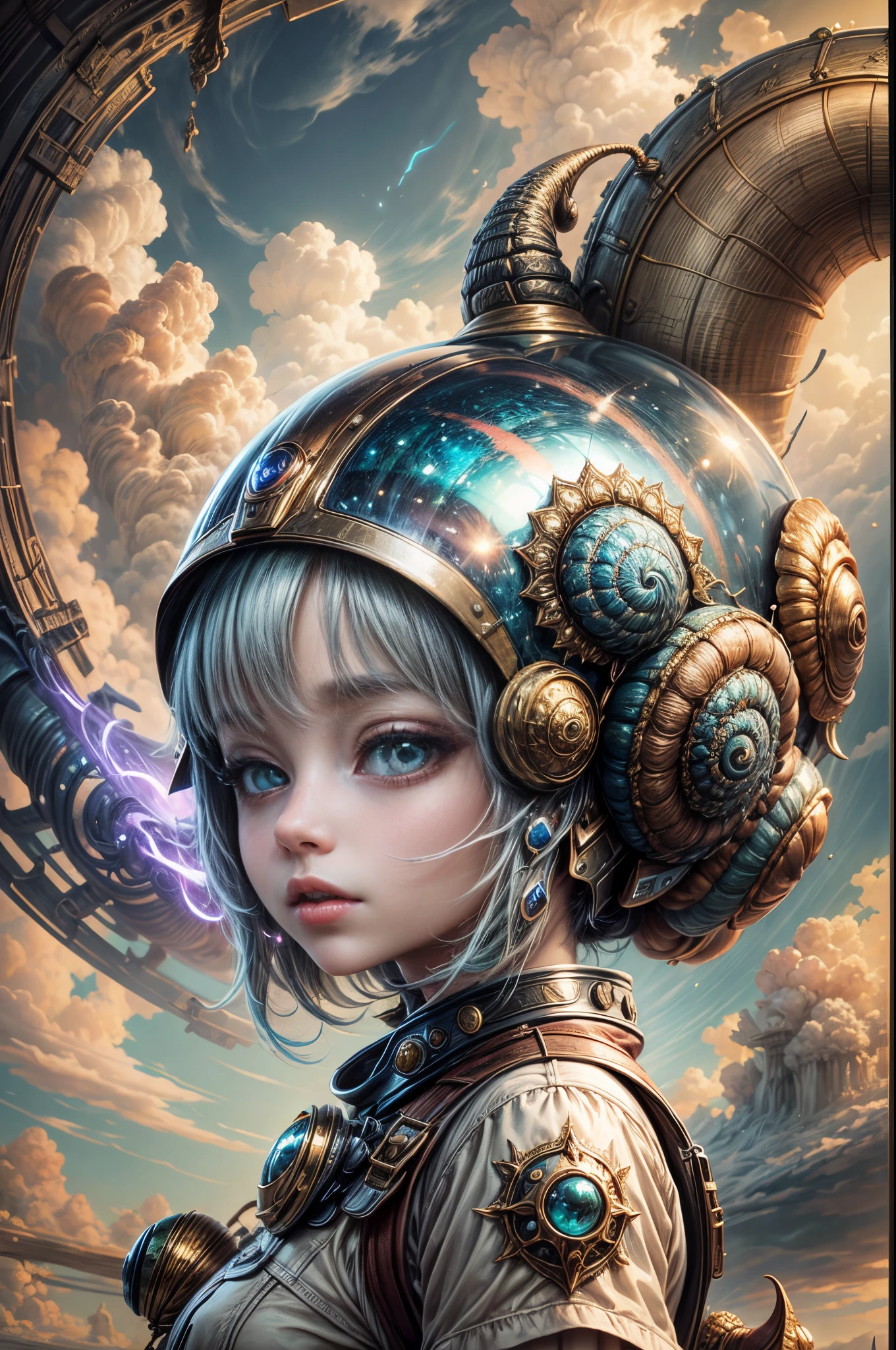 cute big eyes translucent green mushroom droids and a beautyfull girl,virus fight the droids,by Daniel Merriam, Nikolina Petolas, Peter Gric, Dariusz Klimcza full colors, hair backlighting, back lighting, volumetric lighting, 8K, perfect eyes, perfect pupils, expressive eyes, hands by Albrecht Durer, smoke, particle fx, mist, fog, fire, explosions, debris,
