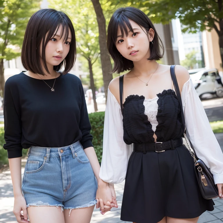 1girl in, 20yr old, gradient, up looking_で_viewer, Black_hair, Solo by JM, Yoshiko Akishino, Shorthair, sisterhood, a park