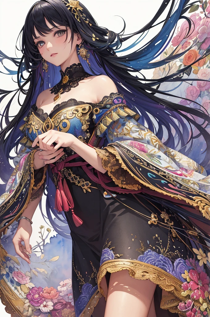 (masterpiece, top quality, best quality, official art, beautiful and aesthetic:1.2), (1girl:1.3), extreme detailed,colorful,highest detailed,(watercolour painting:1.3), optical mixing, playful patterns, lively texture, rich colors, unique visual effect