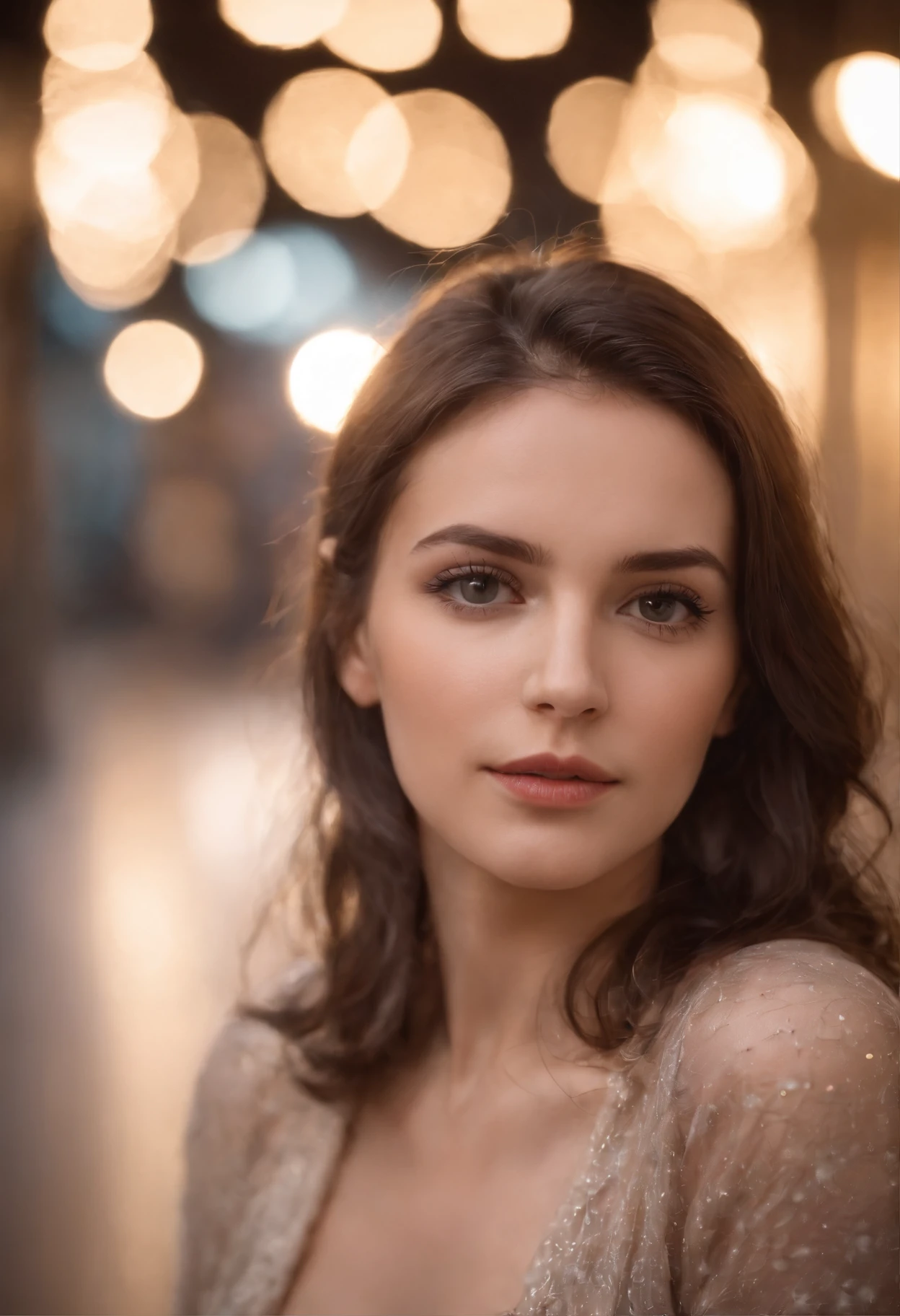 Girl on a winter night，Frontlinse，Urban background （Nahaufnahme Schuss：1.6），best qulaity，f / 1 HD-Fotografie T Bokeh，Depth of field macro The atmosphere is lustful and amorous. Ultra realistic women wear no clothes ready for photoshooting in la