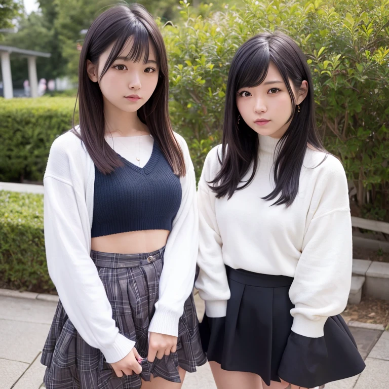 1girl in, 20yr old, gradient, up looking_で_viewer, Black_hair, Solo by JM, Yoshiko Akishino, Shorthair, sisterhood, a park, skirt by the