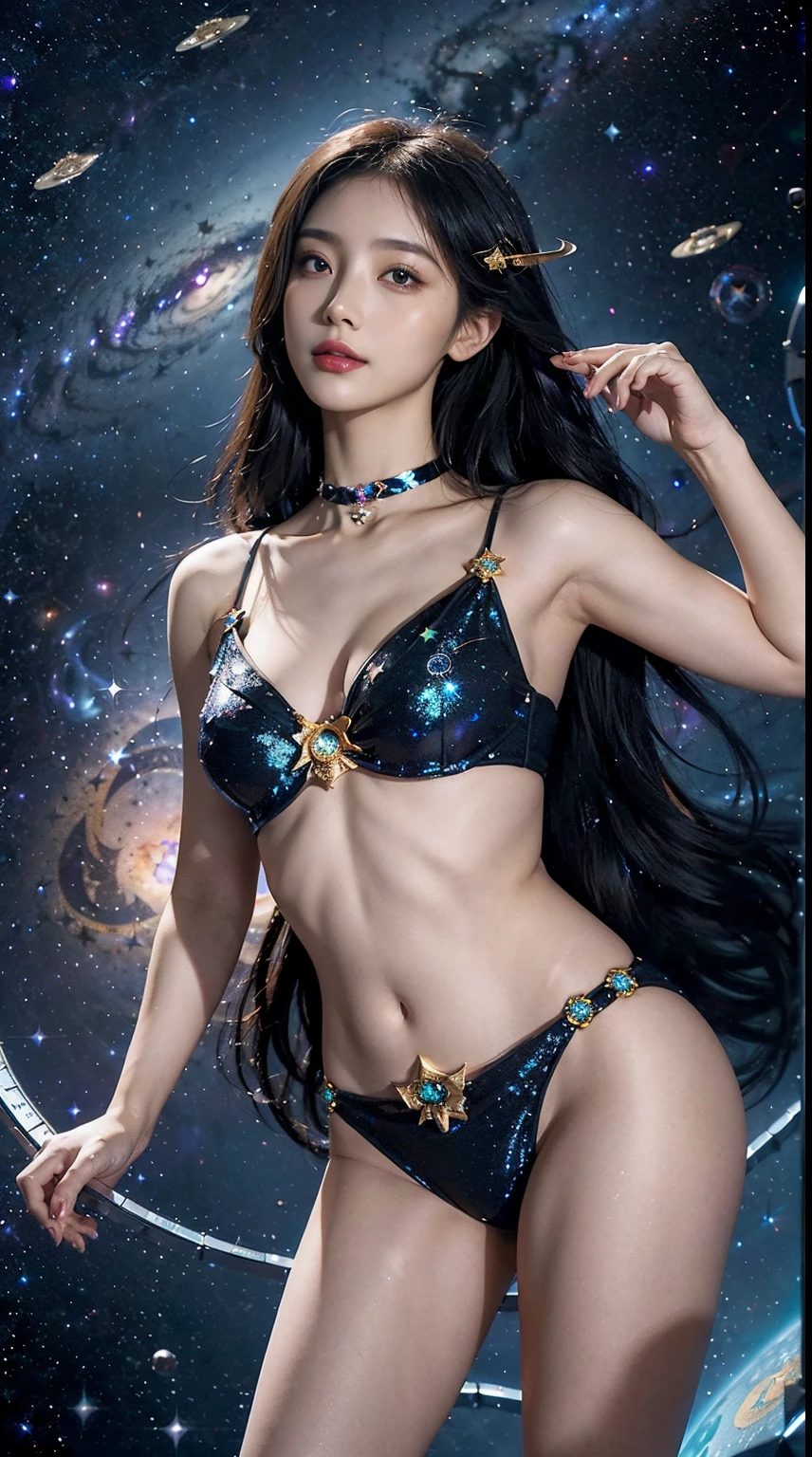 1 27-year-old girl, 1 The future zodiac goddess, 12 zodiac goddesses, 12 zodiac goddesses, Sexy lace details, future constellation mythical goddess, Chinese zodiac ♏, Luxurious shiny zodiac style, lipstick red lips, thin and pretty lips, Characters created by karol bak and pino daeni, Complicated details, detailedbackground, The content is very detailed, Light magic, A woman is, Clear face, Look at the upper body of the zodiac goddess,exposed bare shoulders, Colossal tits,drooping chest,Cabello Curto Colm Franha, Beautiful and delicate face and well-proportioned eyes, big round eyes and very beautiful and meticulous makeup, canny, bangle, Upper part of the body, (goddess of the zodiac upper body: 1.8), drooping arms, true and vivid photo, (stars that make up the zodiac: 1.7), ( sky zodiac and fictitious space and time portal: 1.8), fiction art, RAW photogr, hanfu photo, The best photos , tall_resource, Best quality at best, The best photos, 8K quality, 8K Ultra , ultra-realistic realism, cheapest real photos, 12 zodiac signs art portrait, Behind it are the symbols of the 12 zodiac signs, Single photos of the twelve zodiac goddesses, truest color scheme, best photo color, tmasterpiece, choker necklace, jewely, Nice face, Upper part of the body, dingdall effect, Live photos, , Bezel light, Dichroic light, (delicate skin) tall: 1.2), 8k ultra high definition, SLR camera, gentlesoftlighting, high high quality, volumettic light, Frankness, photore, A high resolution, 4k画质, 8K, bokeh, Smooth and sharp, 10x pixel increase, Charming zodiac goddess, sexy zodiac goddess, (background space: 1.8), (galaxias: 1.7), extreme light, safe, (stars twinkling background: 1.8) <Low RA:Locon_perfect eyes_v1_Translucent liquid comes from_v1_, beautiful goddess and flowers,