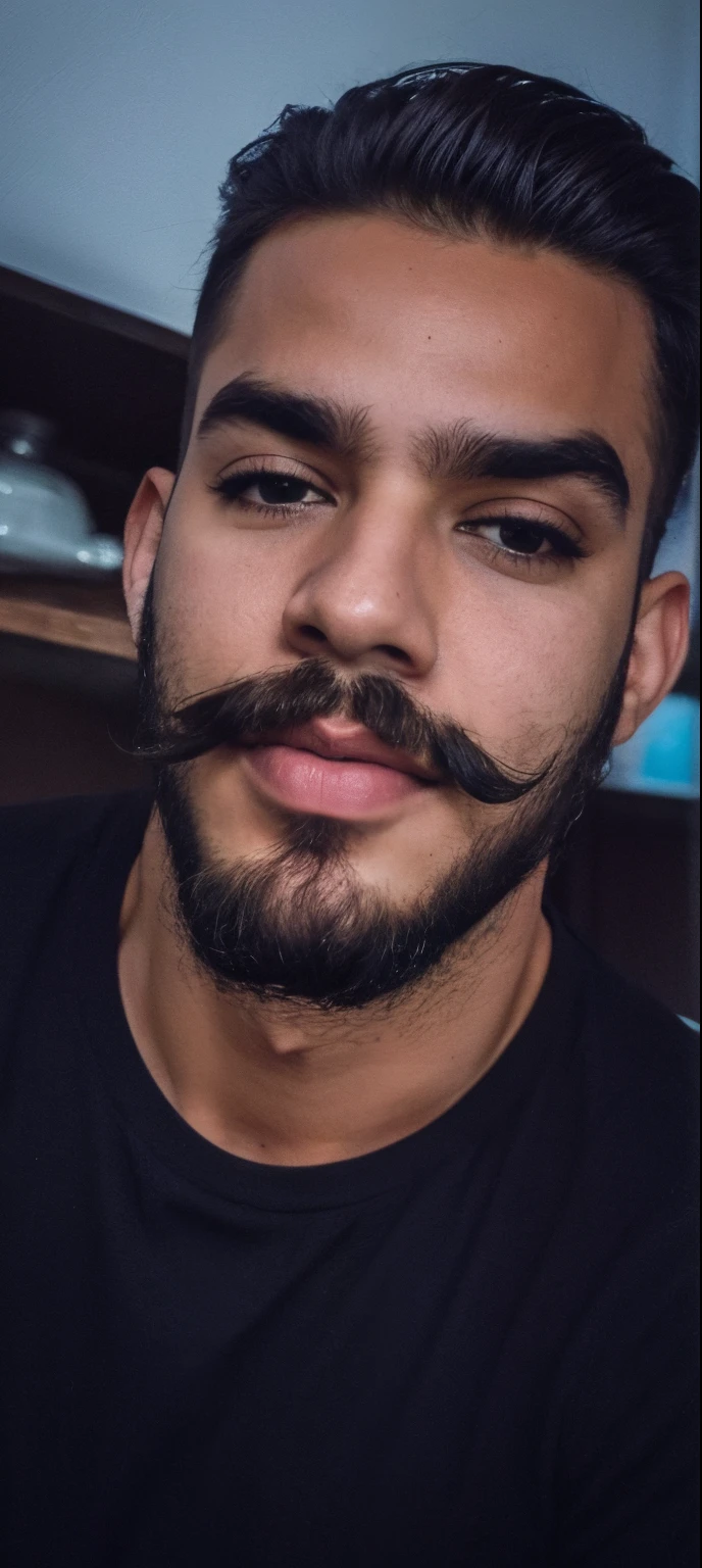 There's a man with a beard and mustache posing for a photo, restolho curto, bigode fino, ligeiro restolho, cavanhaque, barba pequena, facial hair, barba de barba, restolho raspado, bigode grosso, barba de restolho, pelos faciais curtos, inspired by Antônio Parreiras, Unibrow, cavanhaque curto