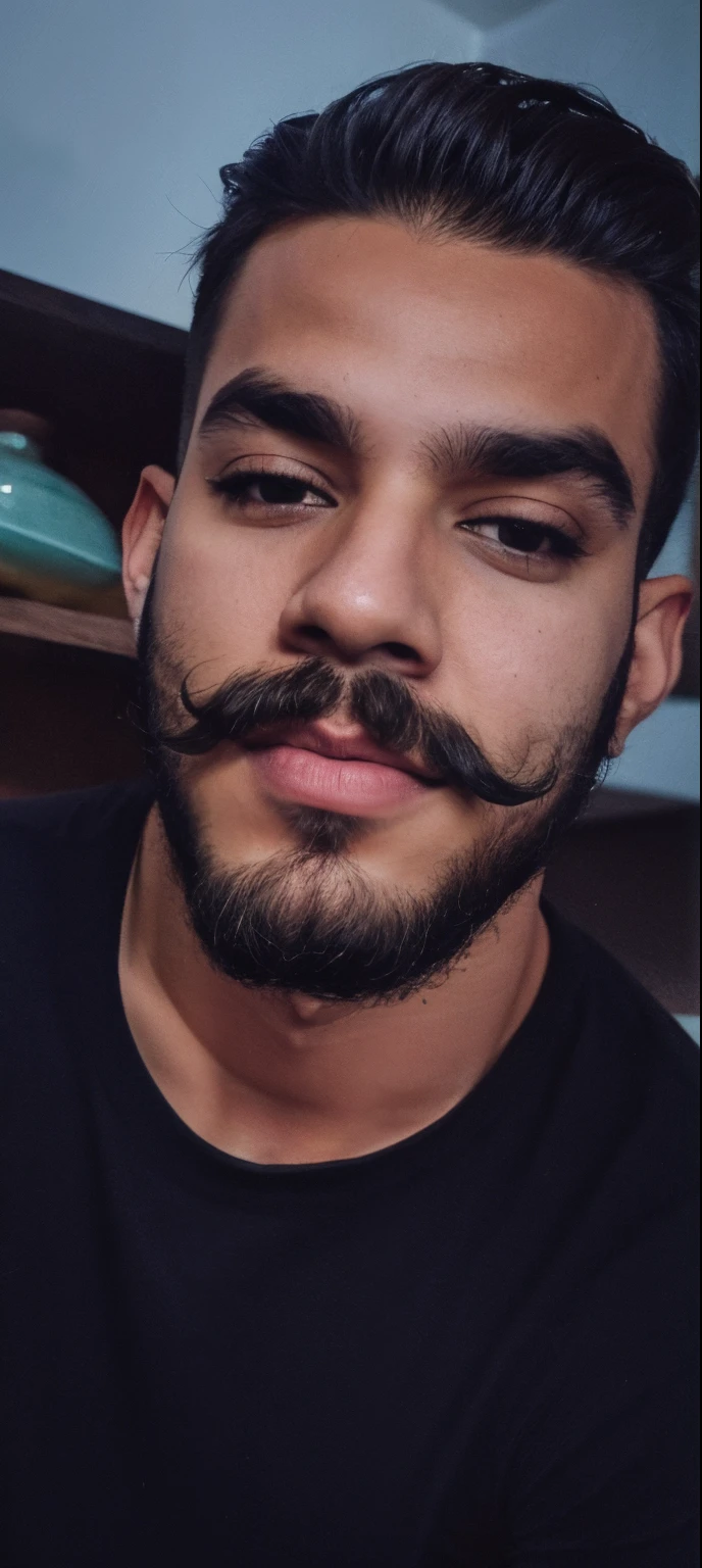 There's a man with a beard and mustache posing for a photo, restolho curto, bigode fino, ligeiro restolho, cavanhaque, barba pequena, facial hair, barba de barba, restolho raspado, bigode grosso, barba de restolho, pelos faciais curtos, inspired by Antônio Parreiras, Unibrow, cavanhaque curto