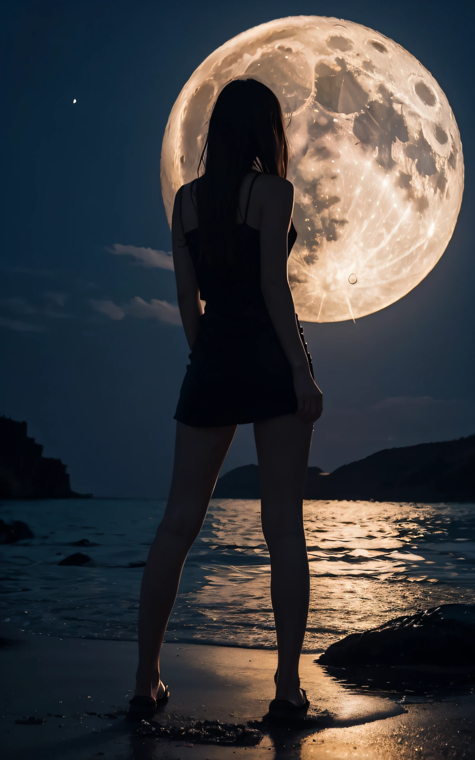 masterpiece, Best Quality, 8K, a full moon that fills the screen., 1 girl