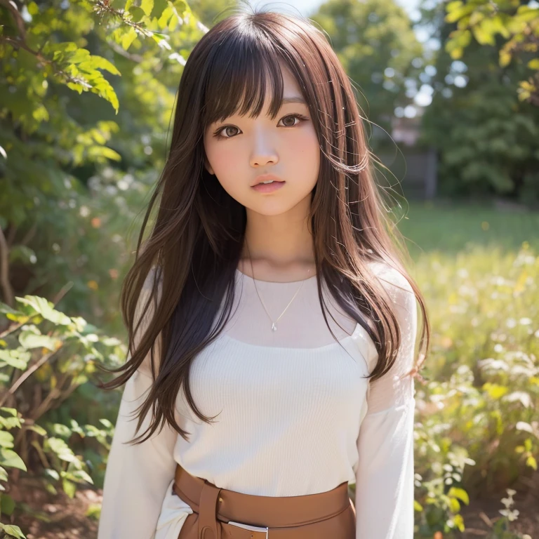 1girl in, 20yr old, gradient, gradient_Background, nature of_Background, up looking_で_viewer, Browns_hair, Solo by JM、Yoshiko Akishino