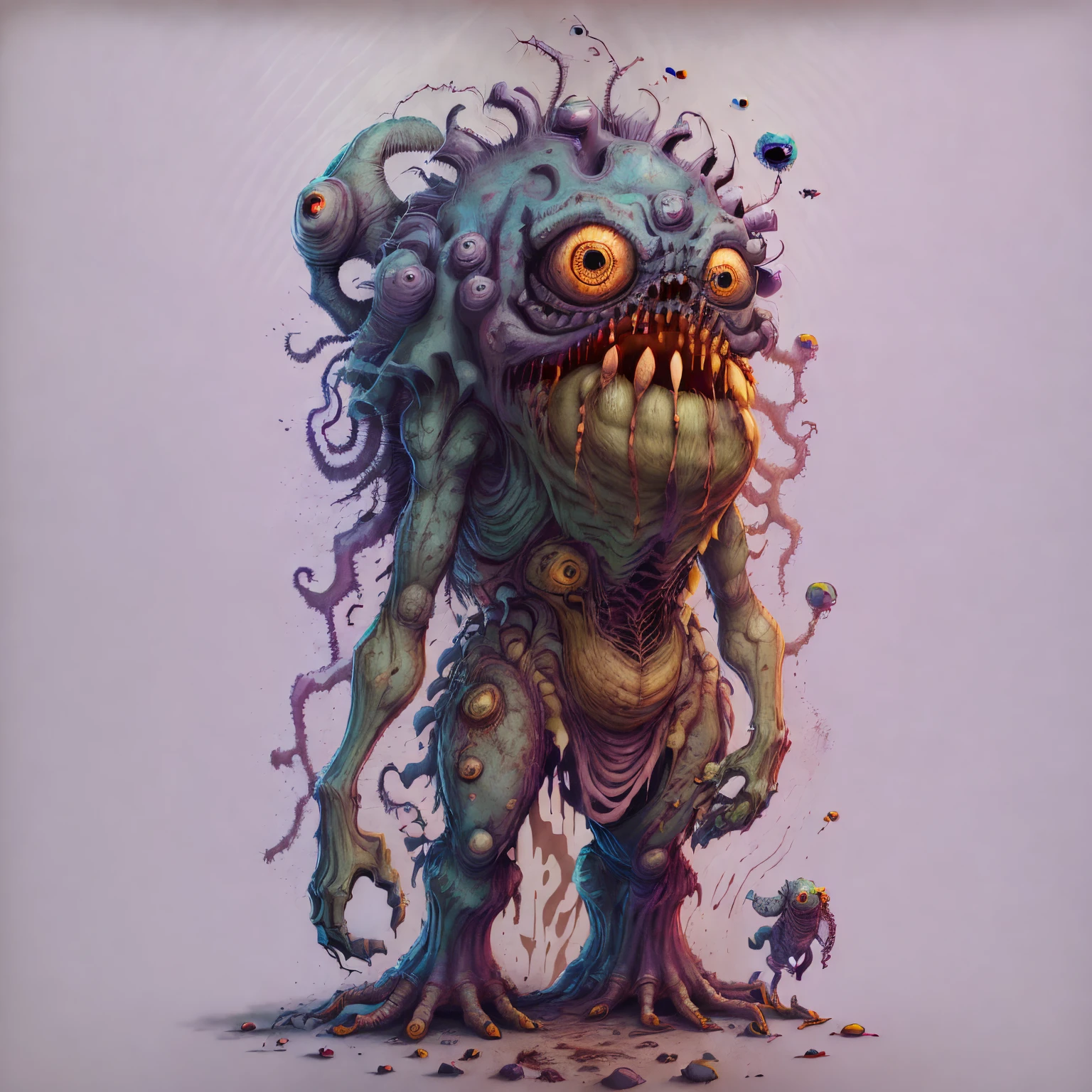 A very strange-looking creature with a large mouth, um monstro de cardo humanoide, Criatura da loucura, assustadora criatura de carne mutante, cosmic horror creature, arte conceitual monstro, criatura assustadora, Vecna de Stranger Things, design de criaturas, arte conceitual da criatura, design hiperbesta, Alex Pardee, criatura assustadora, conceito de criatura realista, zumbi na arte conceitual do terror
