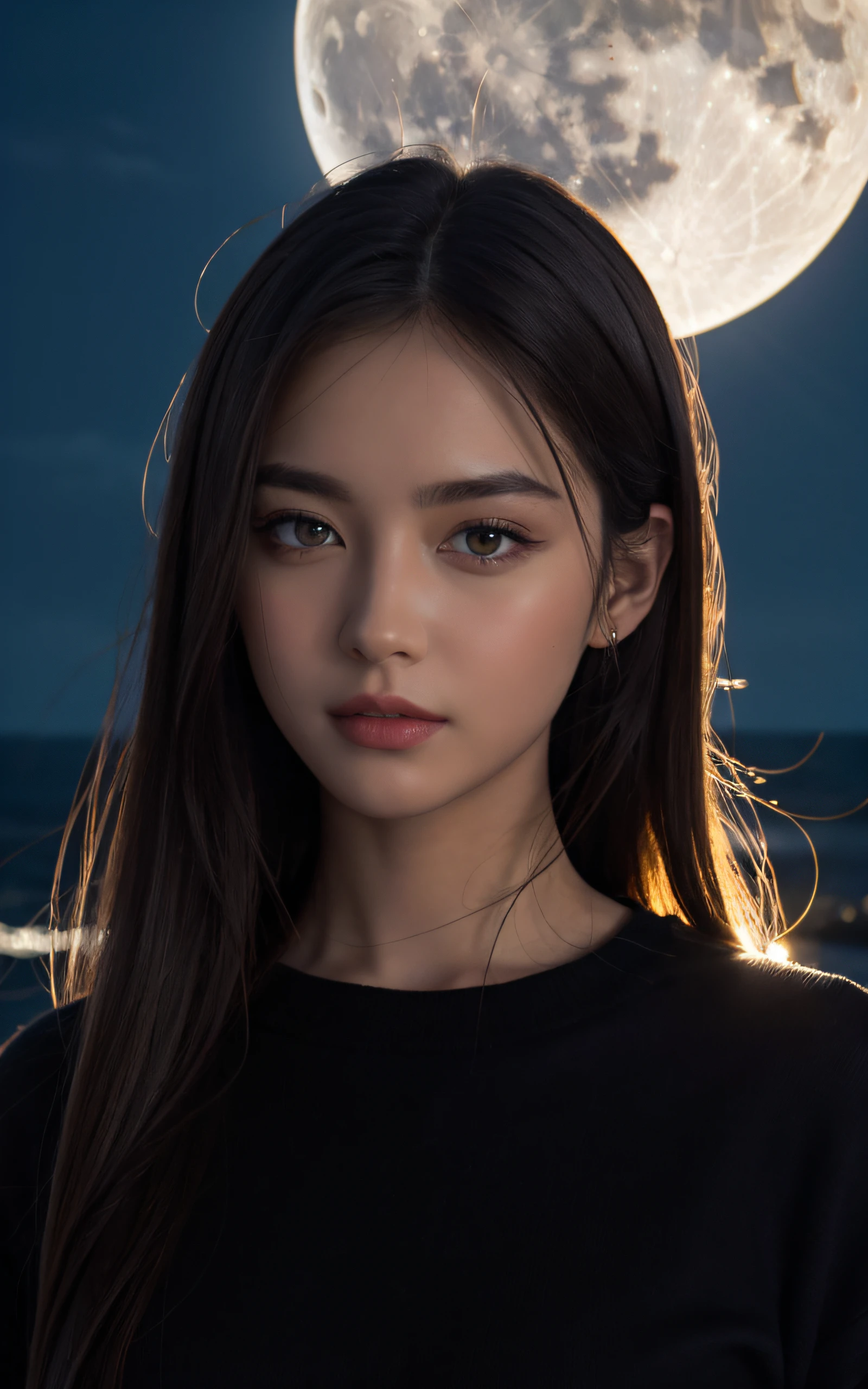 masterpiece, Best Quality, 8K, a full moon that fills the screen., 1 girl