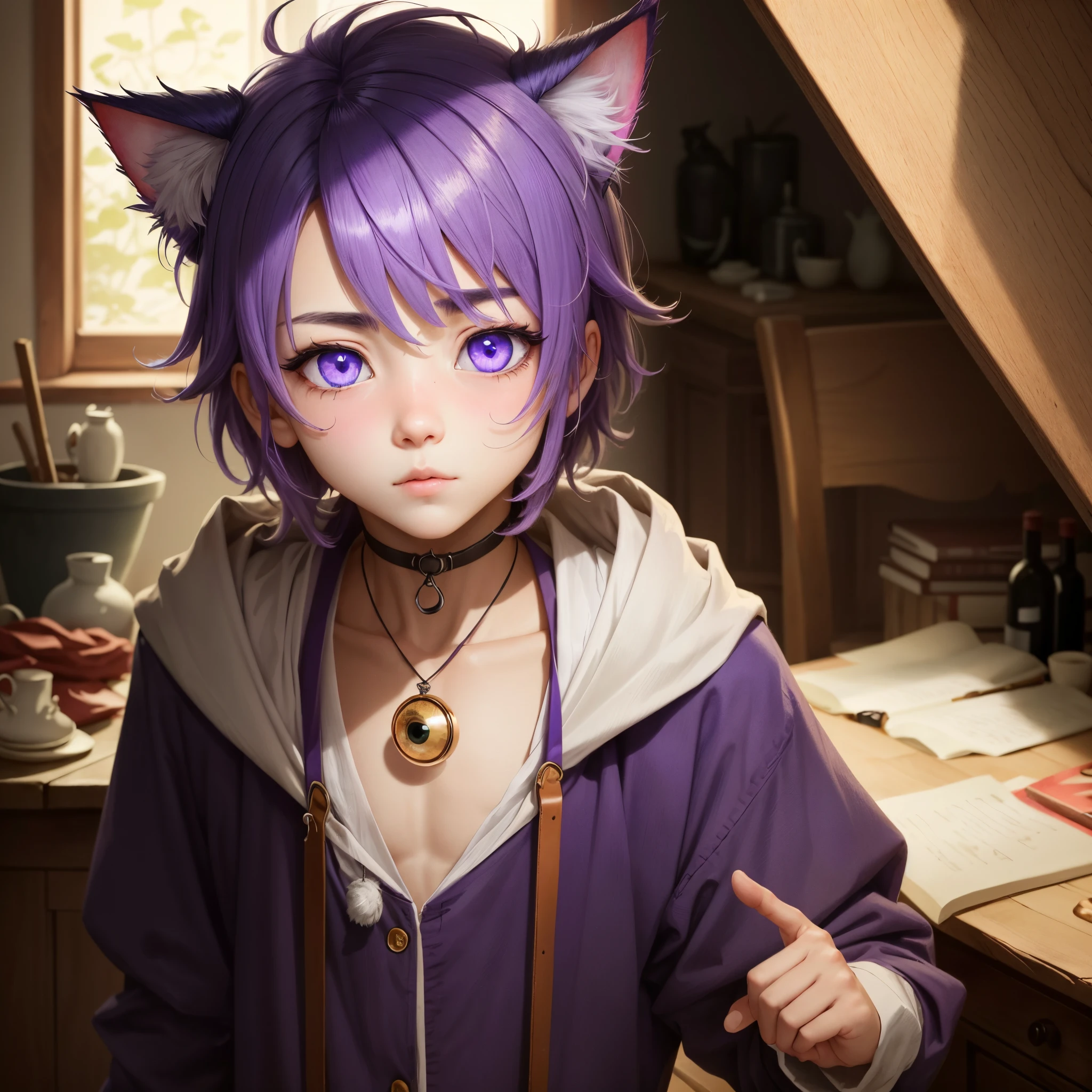 Cat hair purple boy glass eye