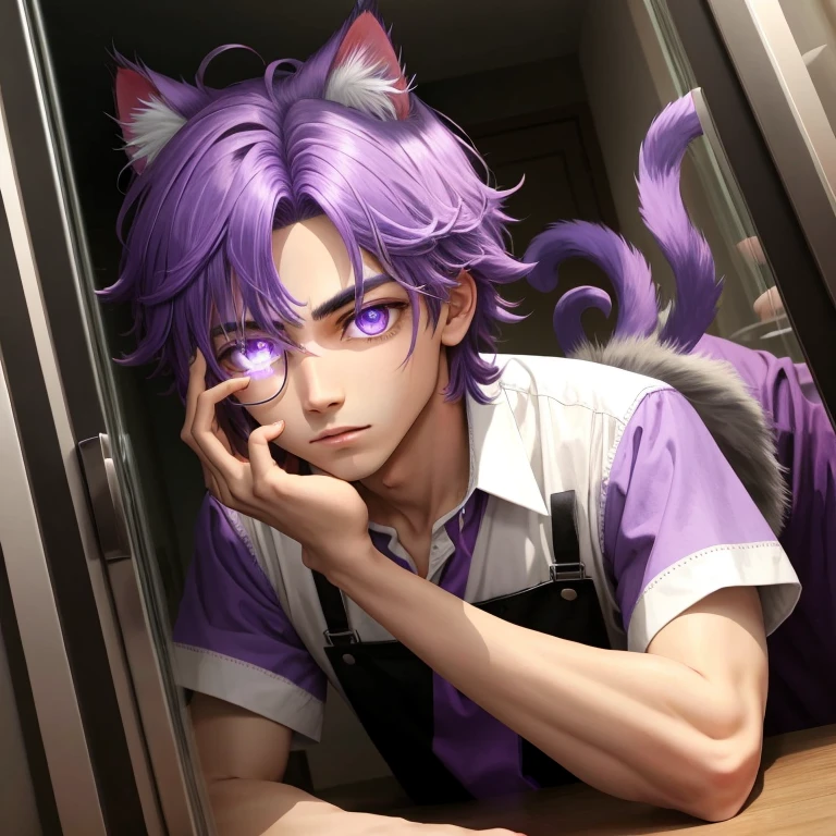 Cat hair purple boy glass eye