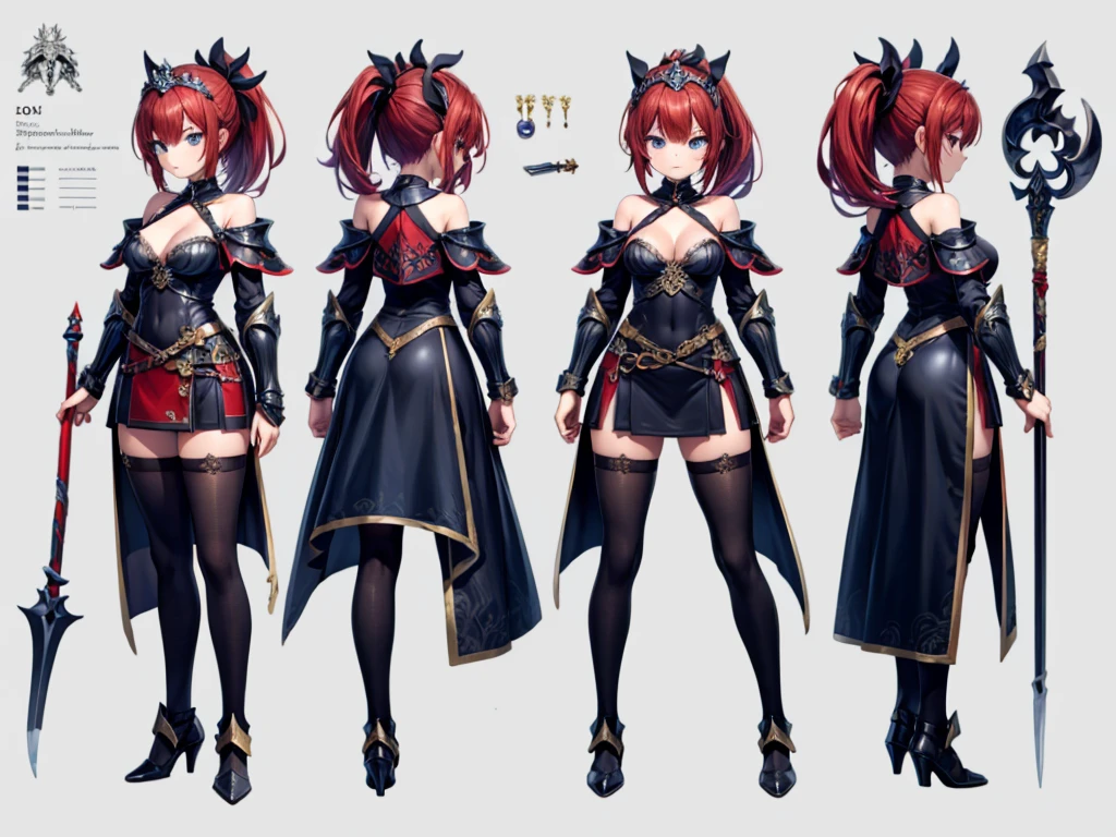 Scarlet Castlevania, (Scarlet Castlevania), tenebrosa, standing alone, ray tracing, 3D style, 3dmm, ((3 poses per photo)), ((3 poses in each photo)), fully body,(from front view),(Rear view), (view on the left), blackstockings, Tear at the waist,(((3 poses per photo))),((symetry)) ,((ultra realistic skin)),(minimalist details),((large open dress with v-cuts)),(((dress with spikes))),(((slits between the legs))),(((well-defined groin))),(drawn curve),(((necklines))),(((thick and beautiful legs))),(((big boobies)))