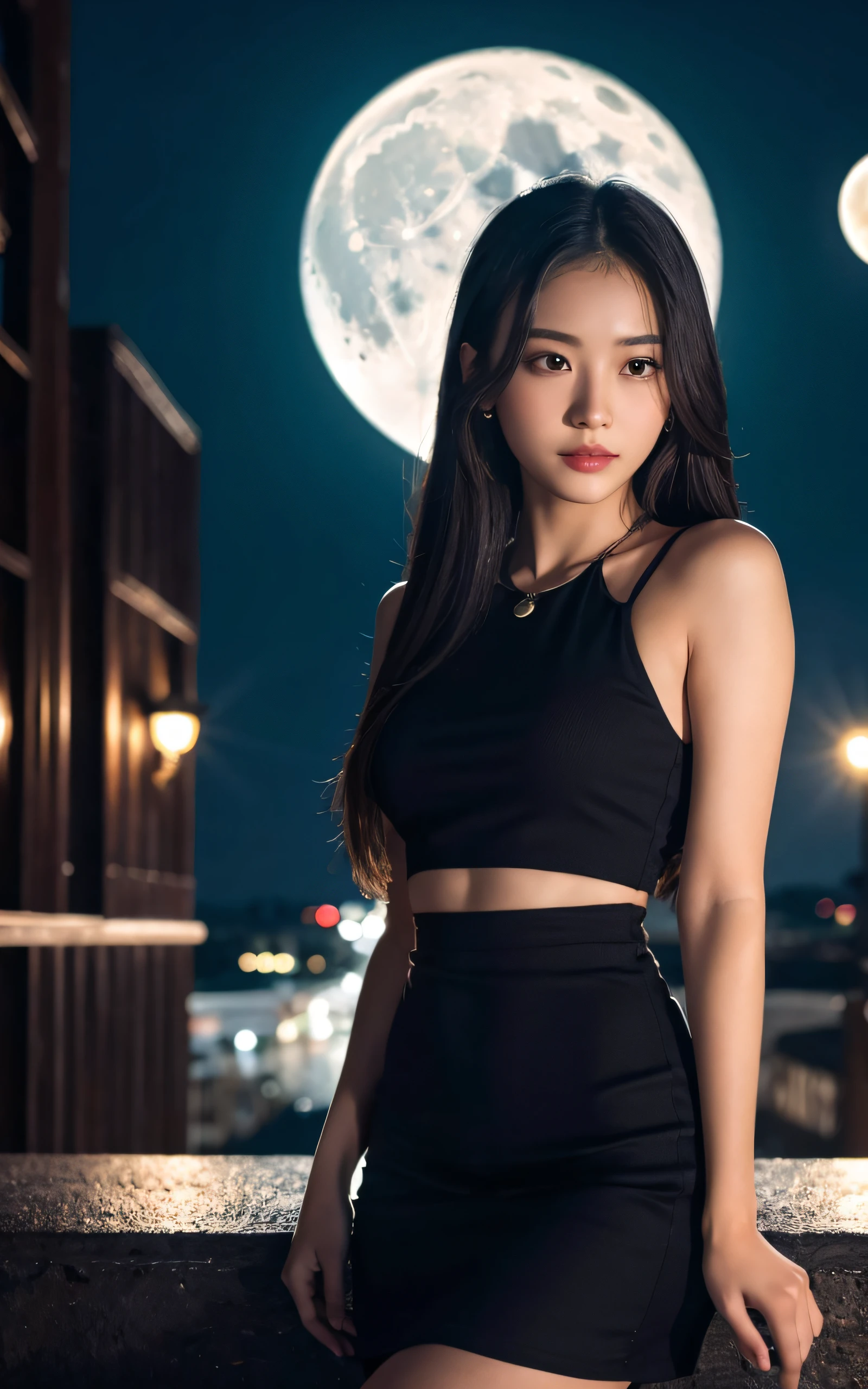 masterpiece, Best Quality, 8K, a full moon that fills the screen., 1 girl