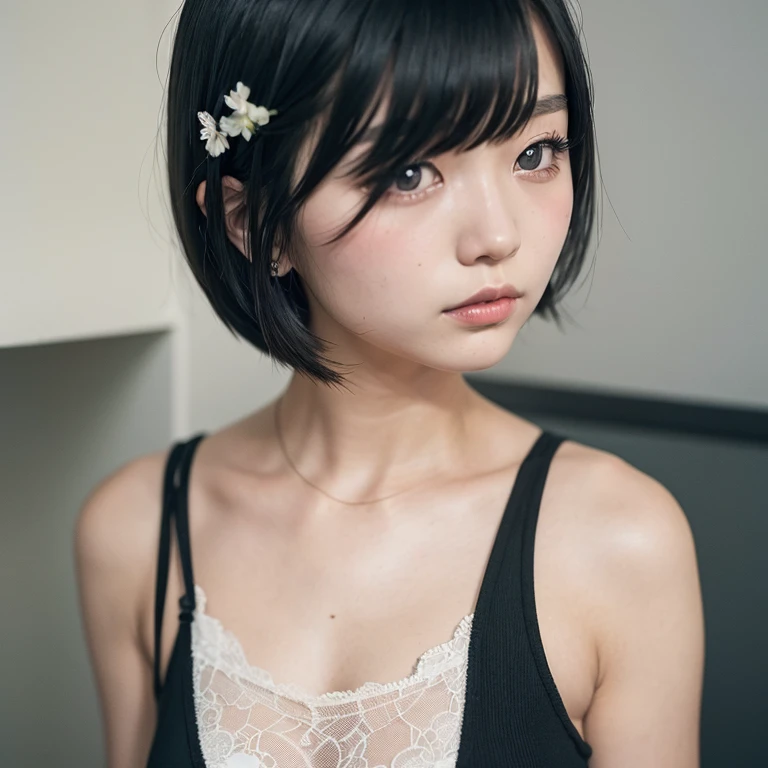 1girl in, 22year old, gradient, up looking_で_viewer, Black_hair, Solo by JM, Yoshiko Akishino, Shorthair