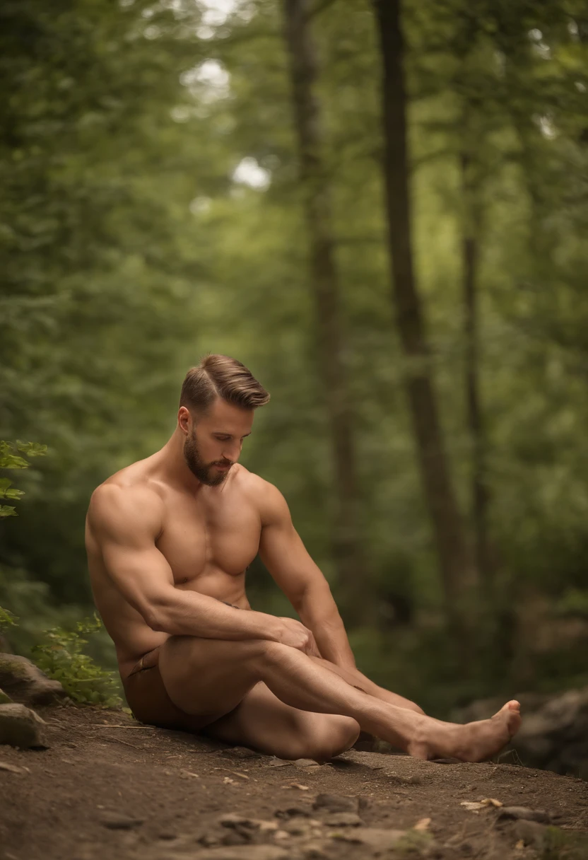 (Realismus: 1.4), best quality, Meisterwerk, Male 30years old, schlank, muscular,, helle Haut, kurzes braunes Haar, bernsteinbraune Augen, smil, Bart, not angry, sympatisch, location ist ein see , mit camping wagen und freundin , lagerfeuer und nackter haut , porn scene , fsk21, tattoo on the back, magnificent genitals naked , for of, aesthetic majestic penis , a man like adonis.