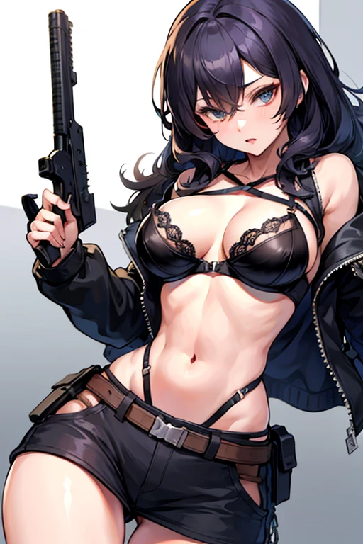 a close up of a woman in a bikini and jacket, sultry body with sexy belly, hyperrealistic full figure, quiet from metal gear solid v, seductive tifa lockhart portrait, seductive confident pose, seductive anime girl, very seductive pose, sexy girl, photo of slim girl model, ultra realistic masterpiece, seductive. highly detailed, quiet from metal gear solid