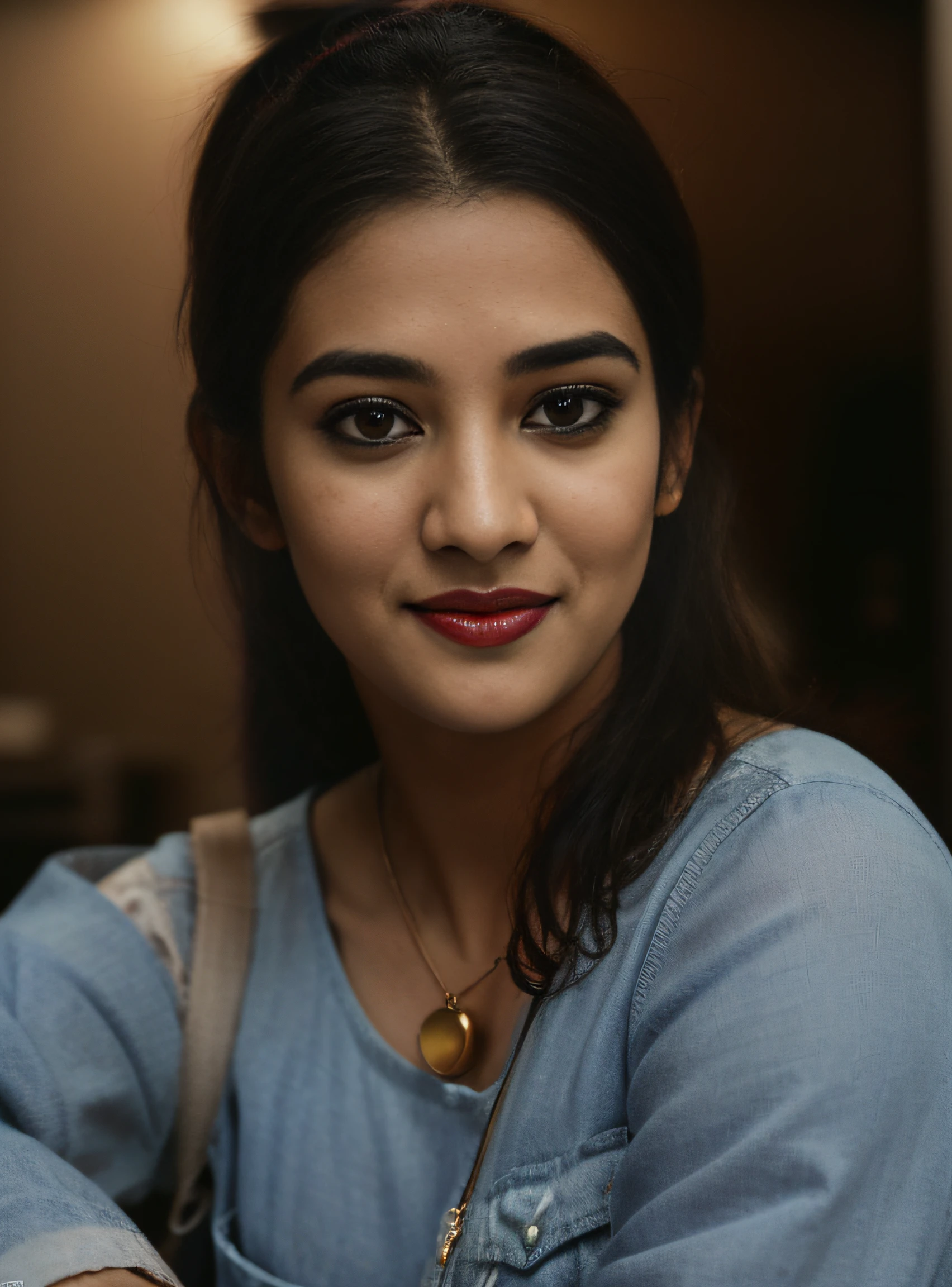 Day scene, close up photo of an indan  from top view, posing under rain, wearing yellow black tshirt and jeans,hollywood red lips, perfect figure wet navel, , ponytail, necklace, look at viewer and smile, (cinematic:1.3), intricate details, (ArtStation:1.2), moody, private study:1.3) POV, by lee jeffries, nikon d850, film stock photograph ,4 kodak portra 400 ,camera f1.6 lens ,rich colors ,hyper realistic ,lifelike texture, dramatic lighting , cinestill 800, realistic,candid picture,candid picture,candid picture by Max Dauthendey