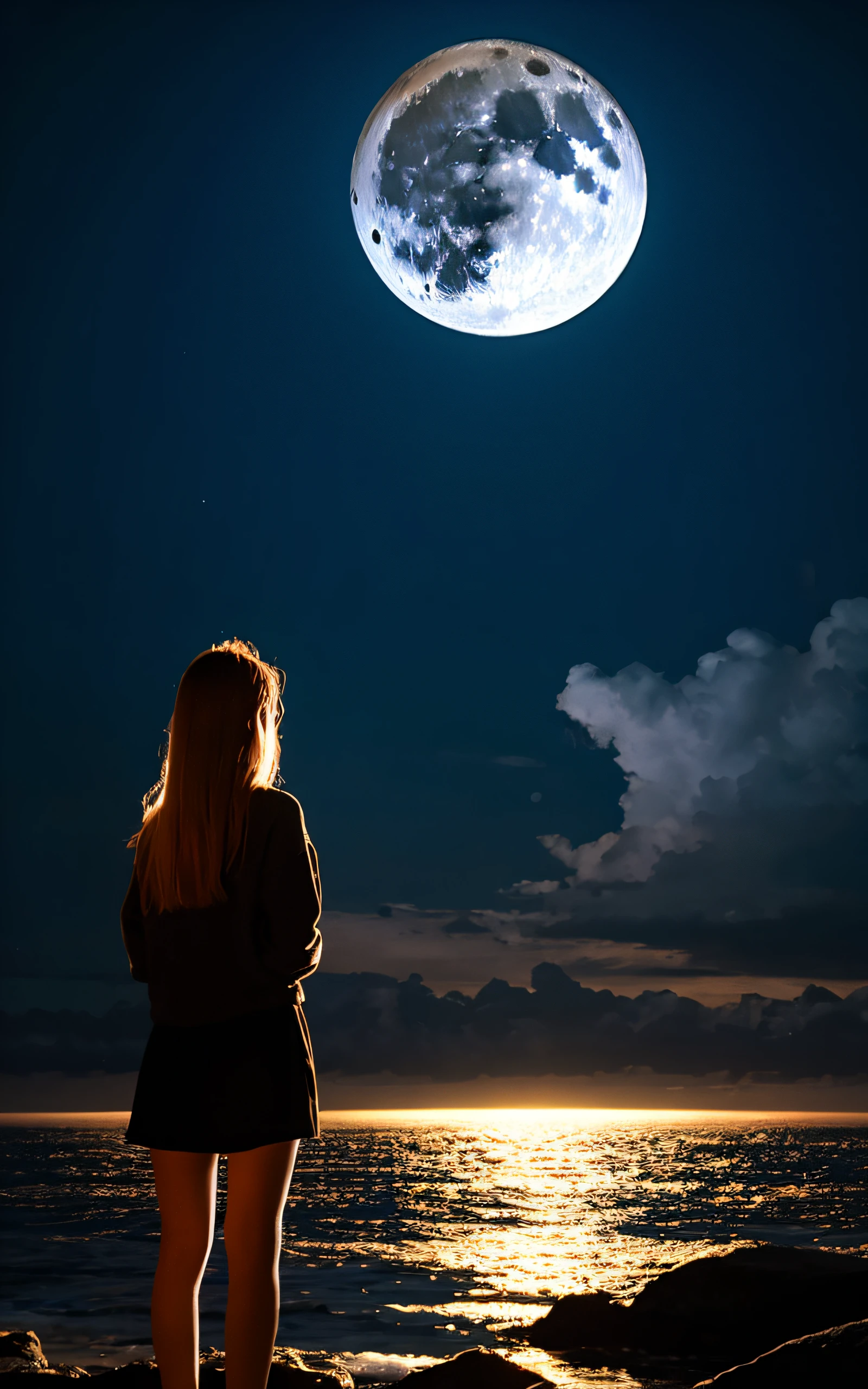 masterpiece, Best Quality, 8K, a full moon that fills the screen., 1 girl